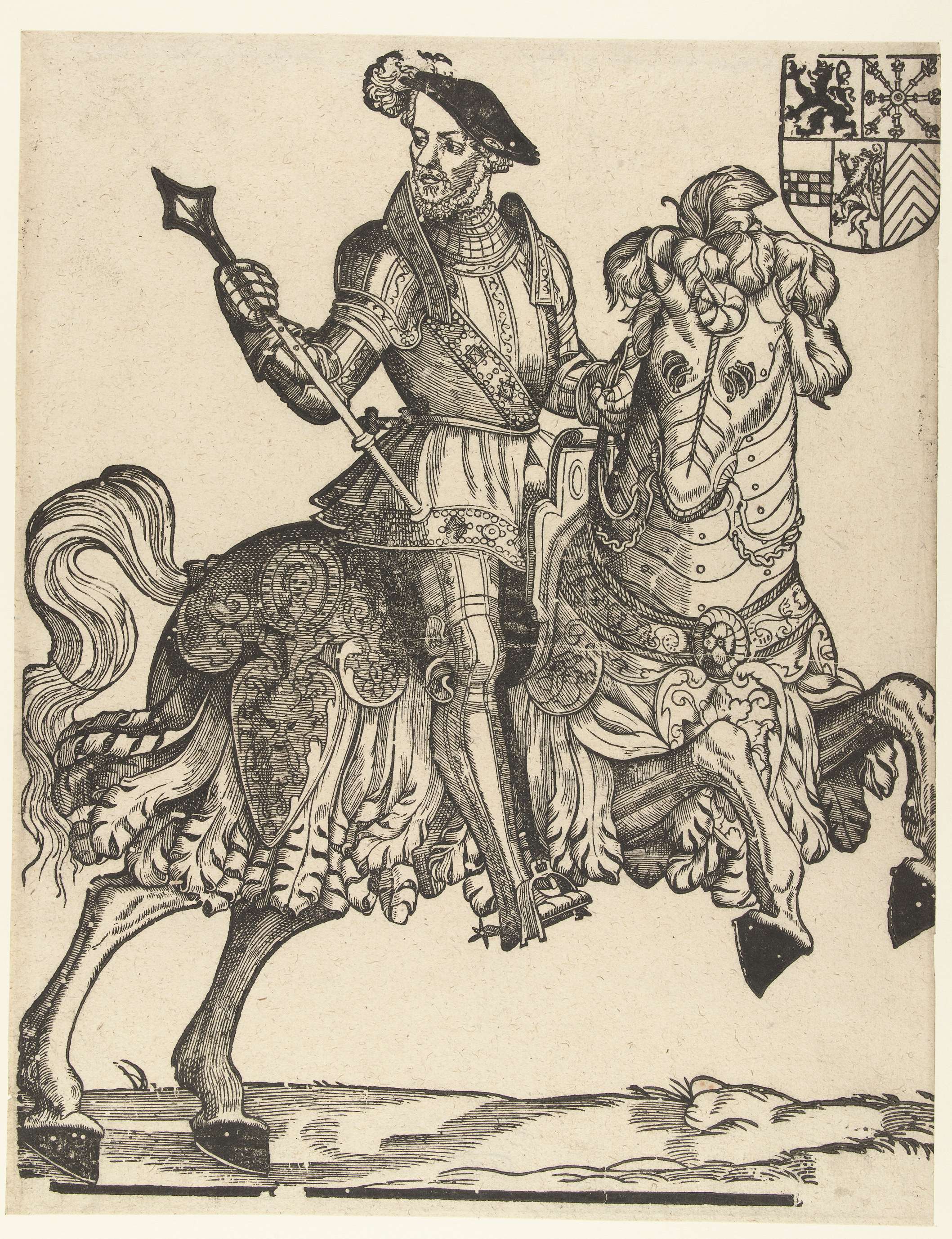 Portret van hertog Willem van Kleef, Gulik en Berg, graaf van Mark, heer van Ravenstein te paard, by Cornelis Anthonisz., public domain