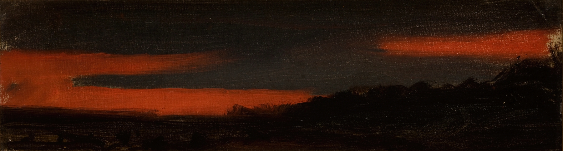 Sunset landscape by Adam Chmielowski, oil on canvas with fiery orange and deep purple hues.