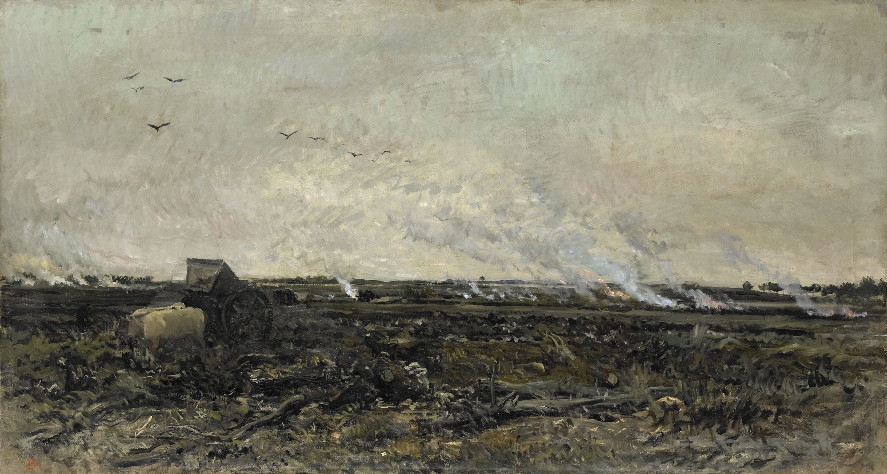 October by Charles François Daubigny, oil on canvas showing an autumn landscape with golden leaves.