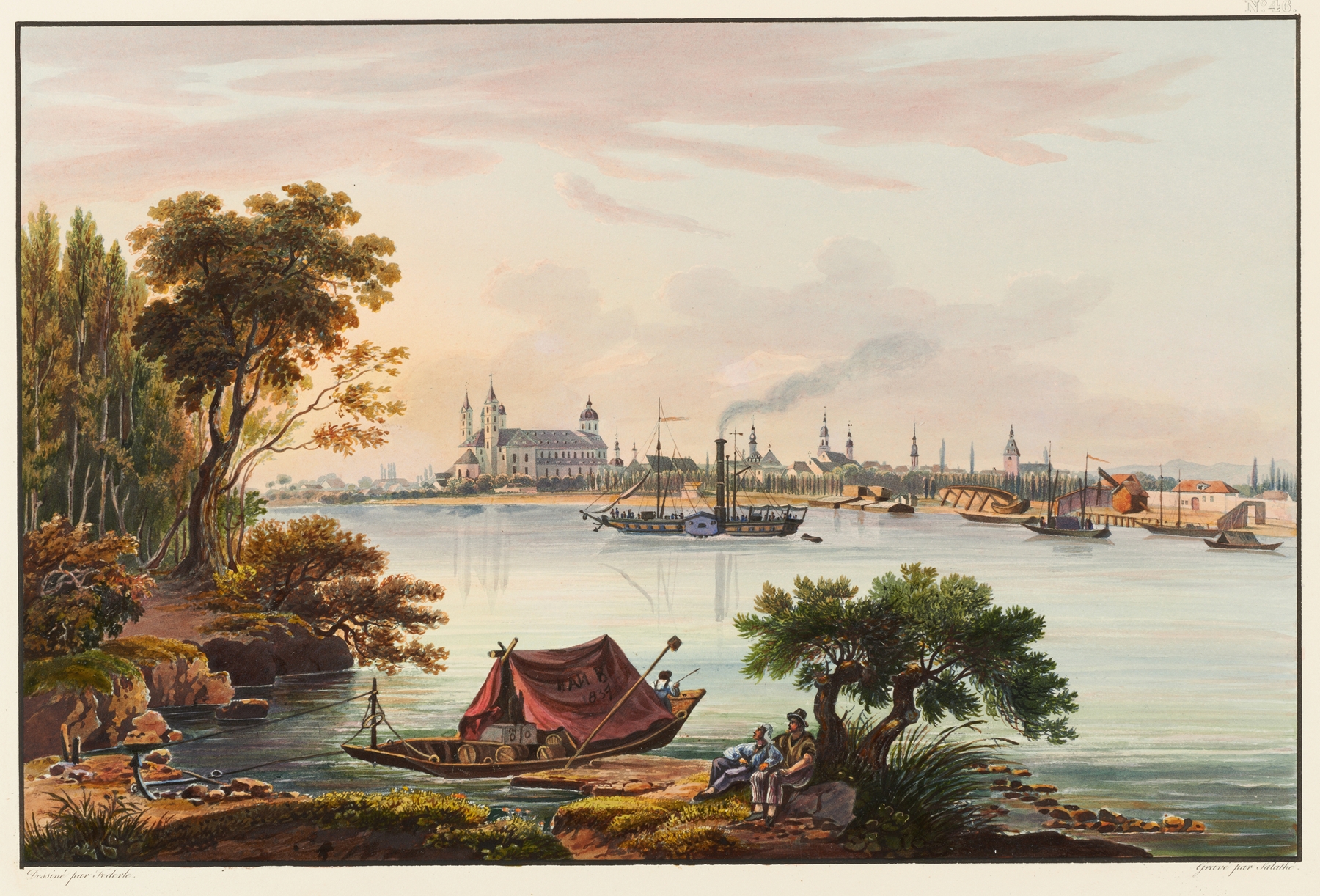 Landscape of the city of Spire by Johann Ludwig Bleuler, oil painting