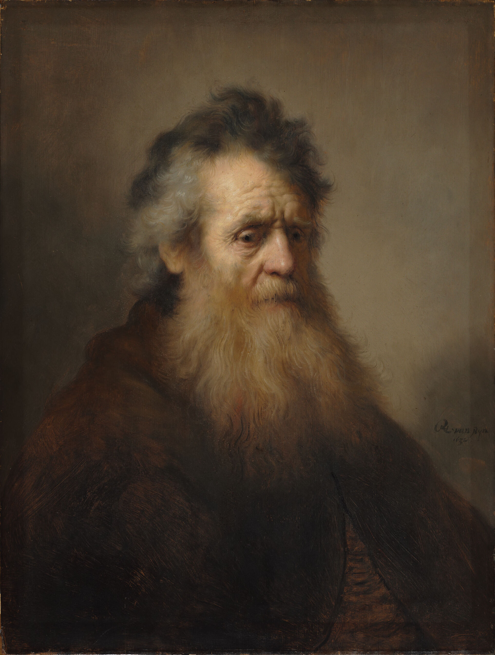 Portrait of an old man by Rembrandt Harmensz. van Rijn, oak medium