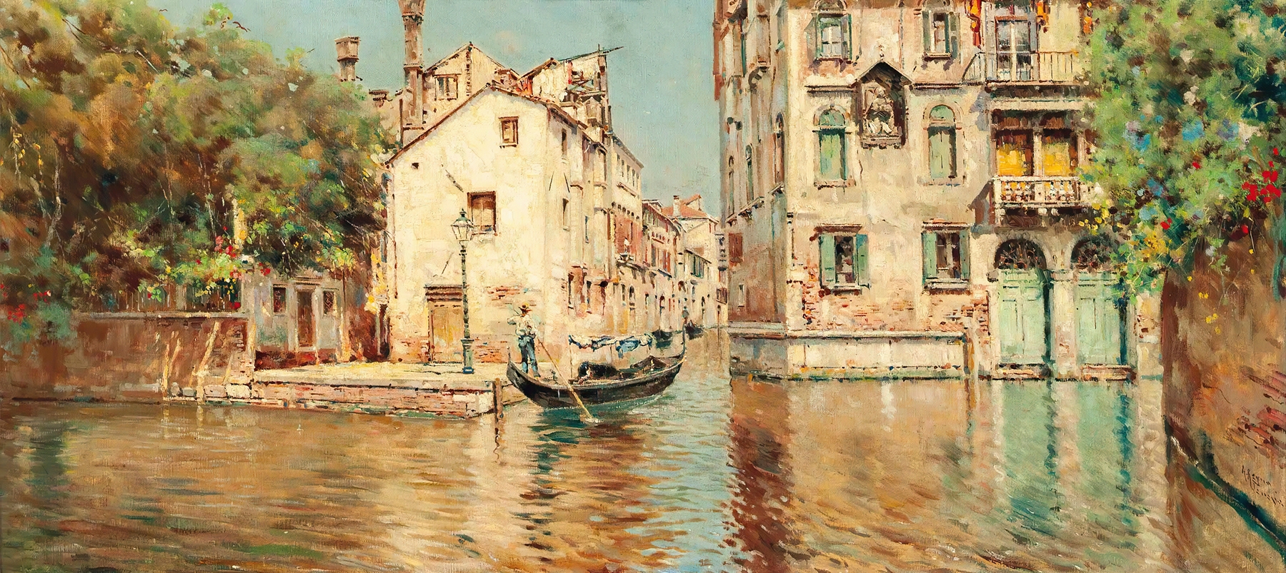 A gondolier on a Venetian backwater, by Antonio María de Reyna Manescau, public domain