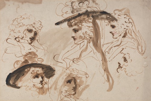 A study of a woman's head by George Romney, showcasing delicate features.