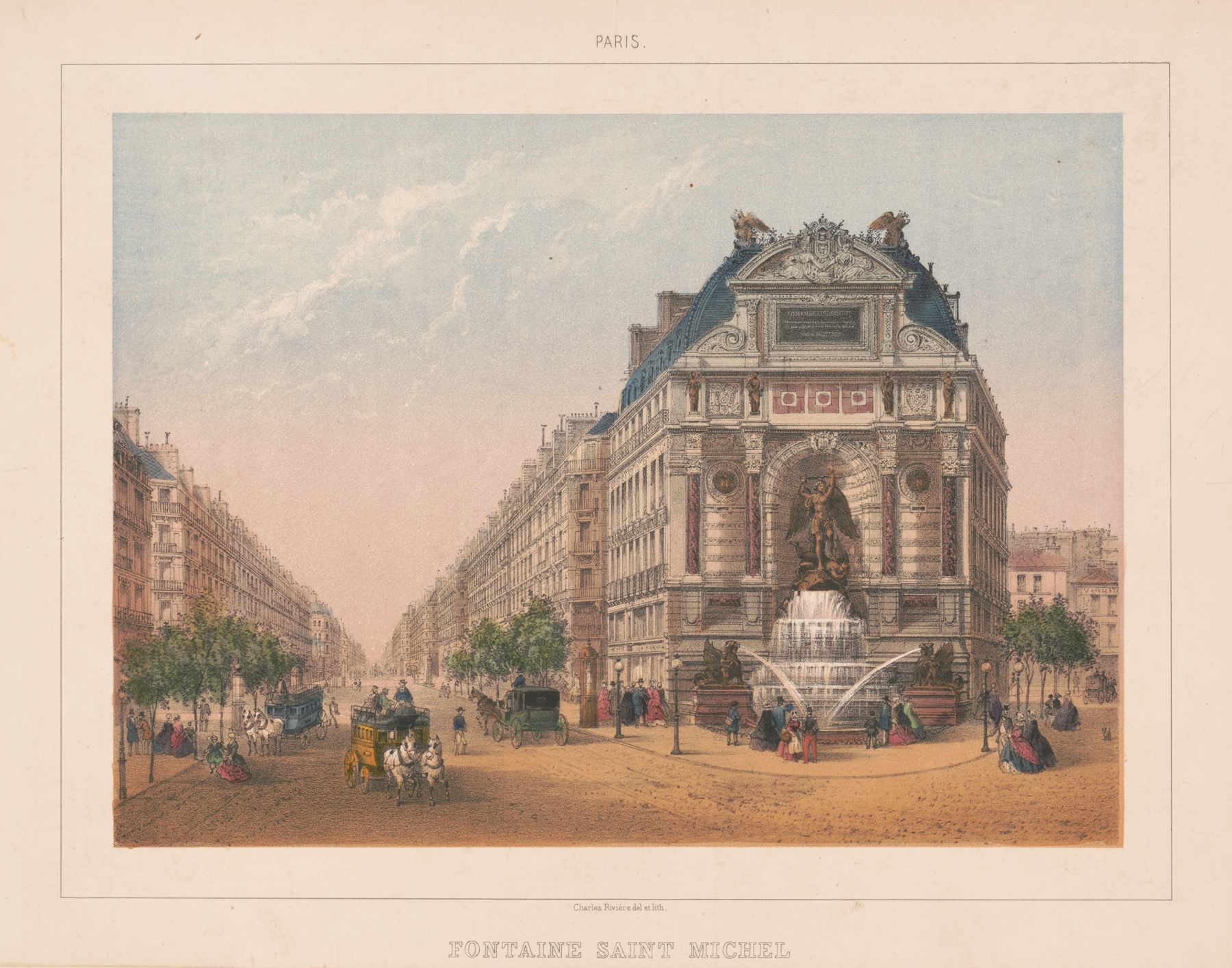 Fountain Saint Michel in Paris by Charles Rivière, realism artwork