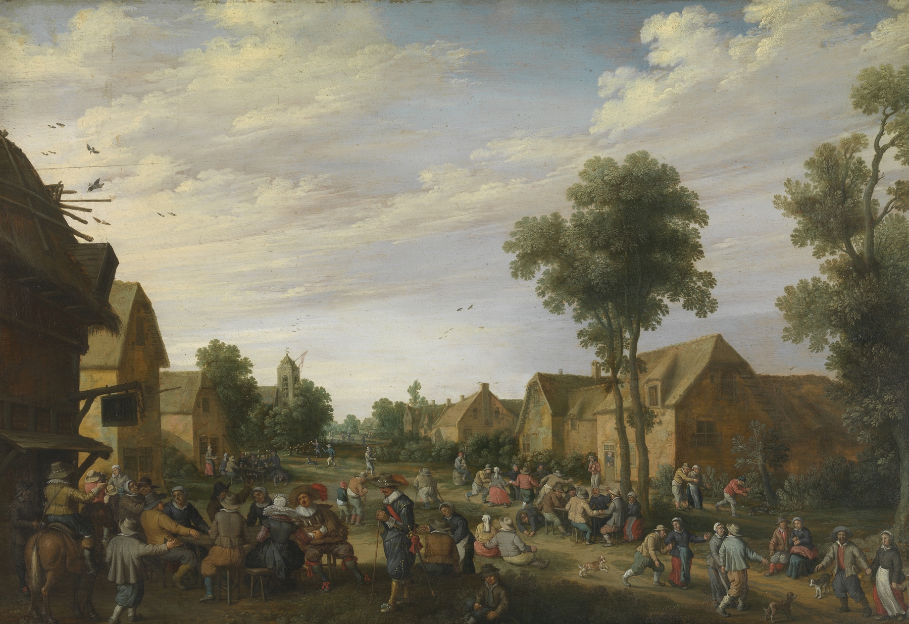 Village Fair by Joost Cornelisz Droochsloot, oil painting depicting a lively village gathering