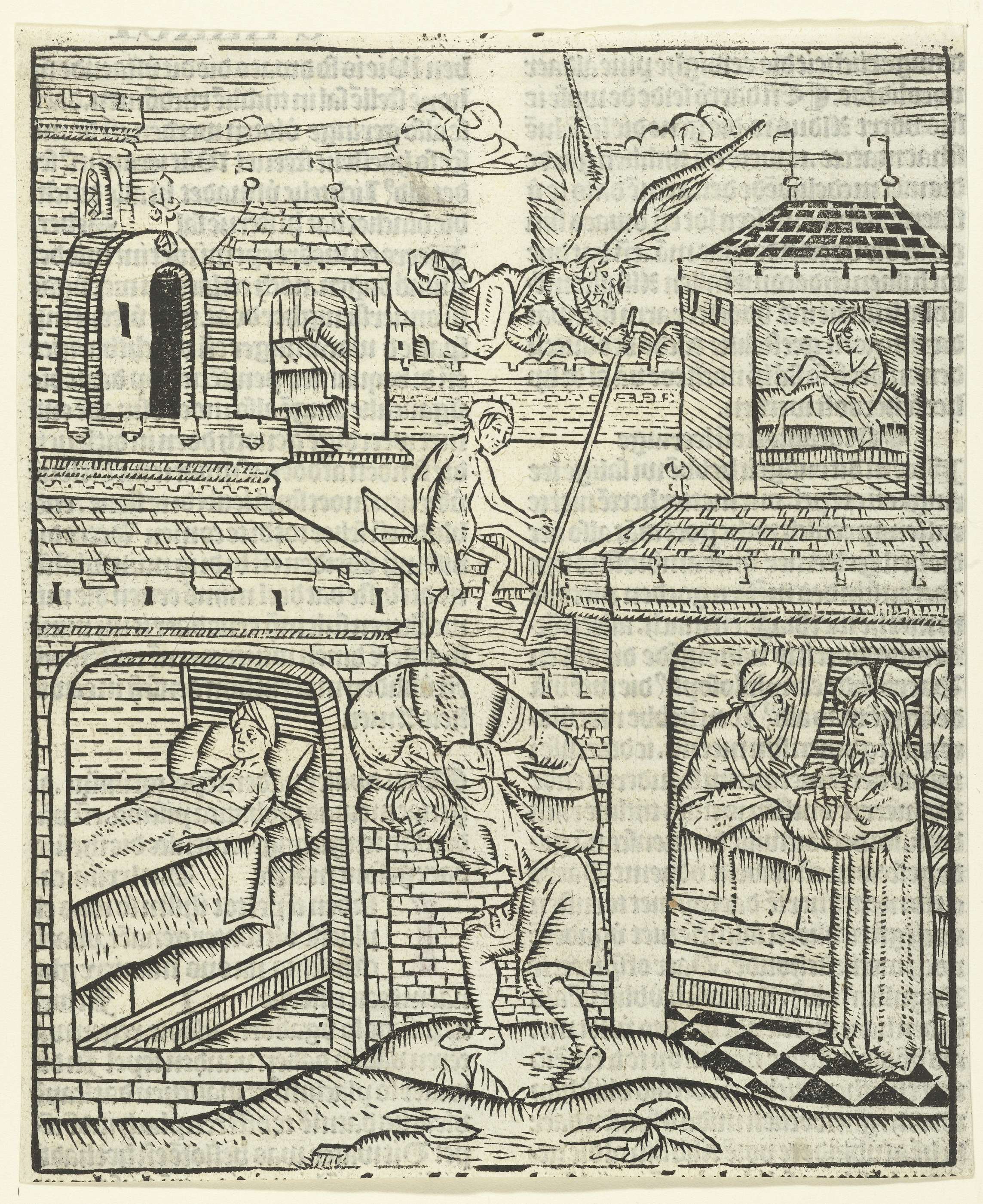 Religious scene of a man being healed, paper work by Master of Delft