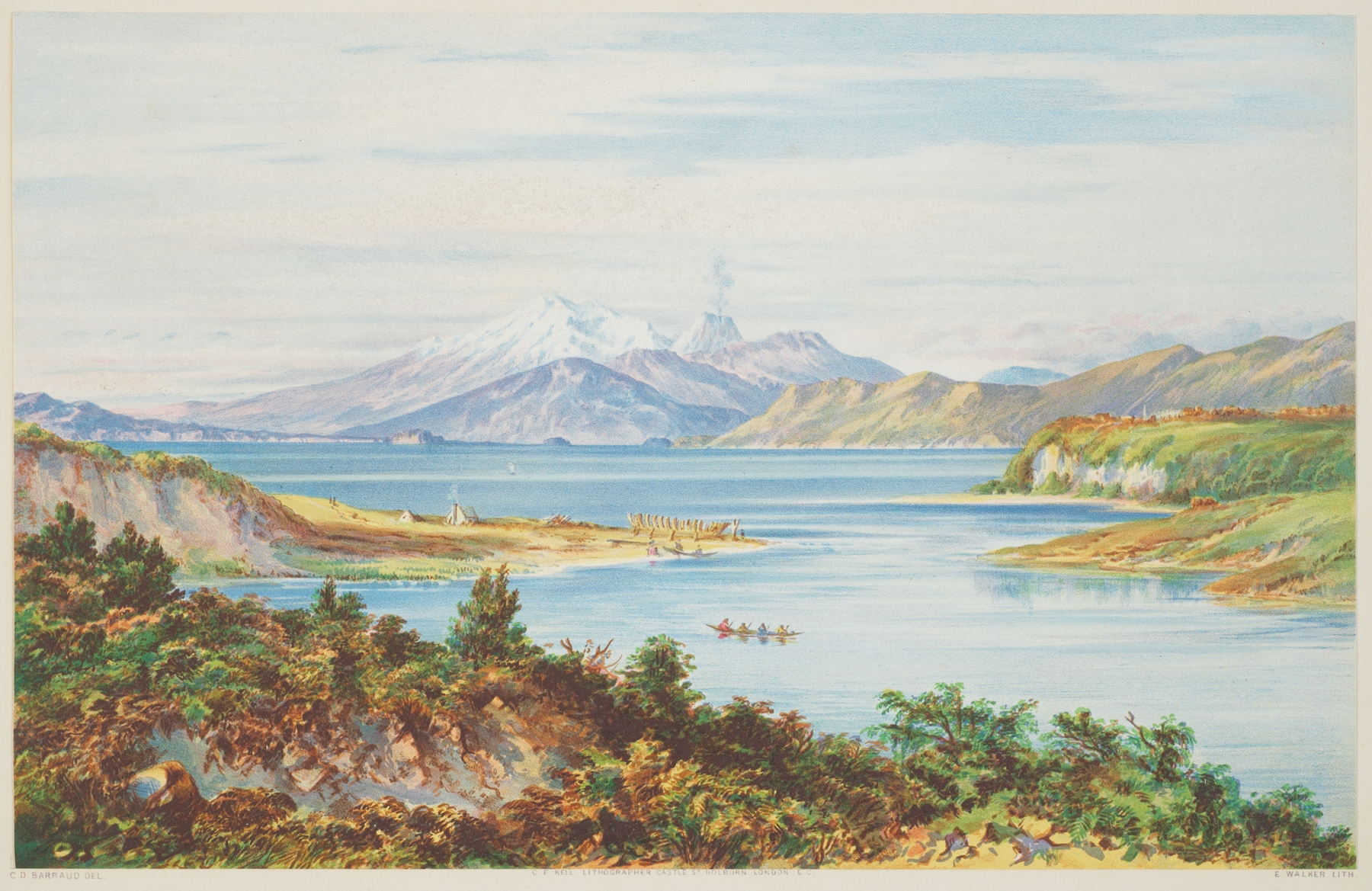 Lake Taupo landscape, 1877, oil painting by Charles Decimus Barraud