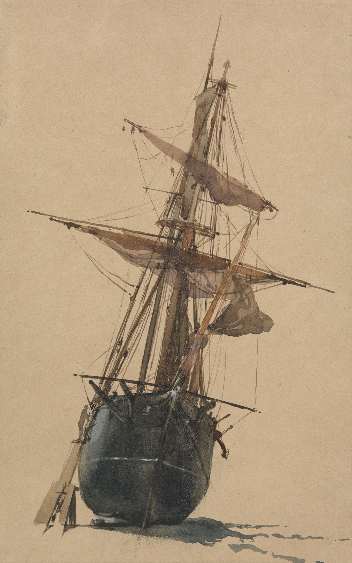 Beached Fishing Vessel by Thomas Miles Richardson, realism, depicting a weathered boat on the shore