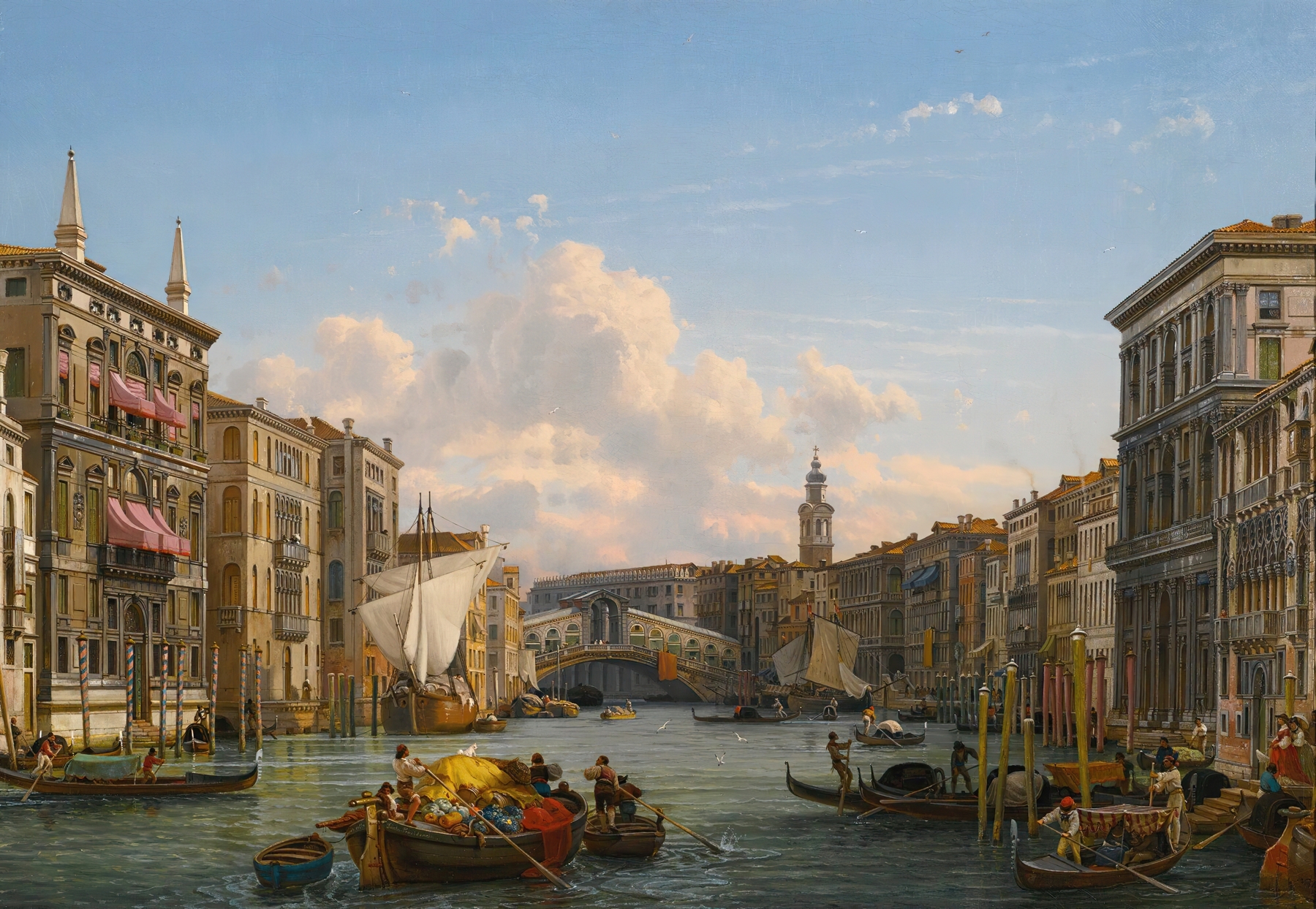 A View Of The Grand Canal Looking Towards The Rialto Bridge, Venice, by Friedrich von Nerly, public domain