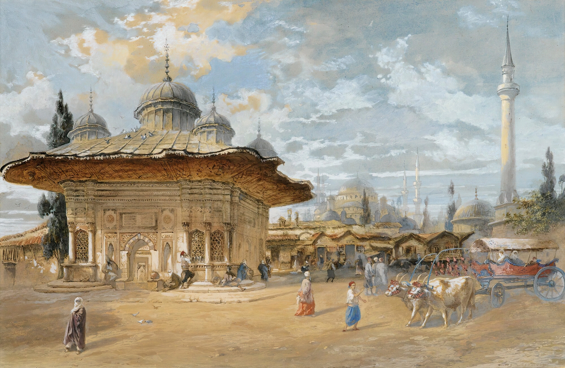 The Fountain Of Sultan Ahmed III, Constantinople, by Eugène Flandin, public domain