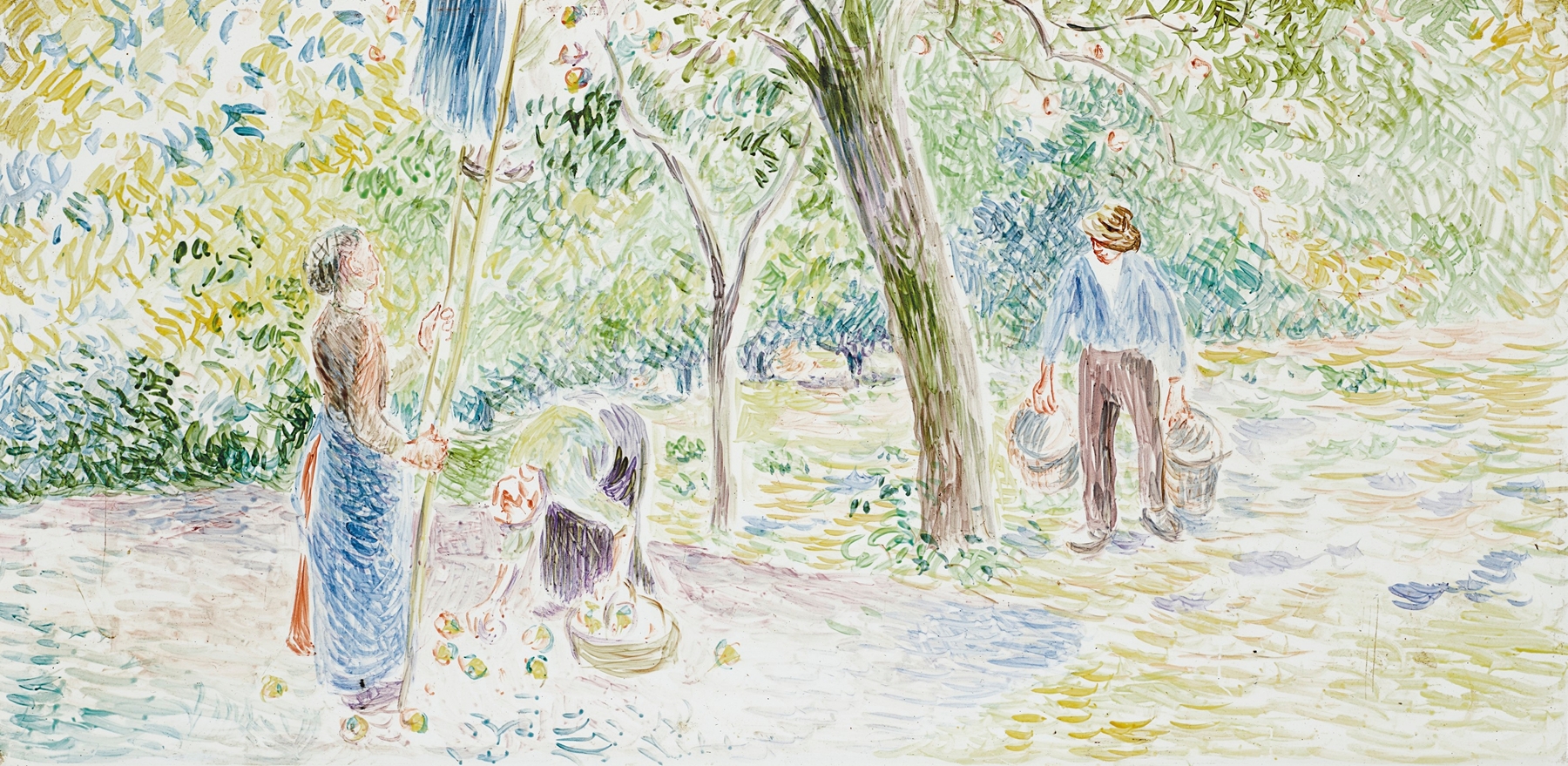La cueillette des pommes, by Camille Pissarro, public domain