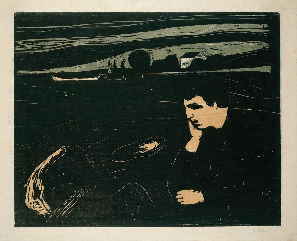 Edvard Munch's 'Melancholy III' captures deep emotional themes through its somber colors and figures.