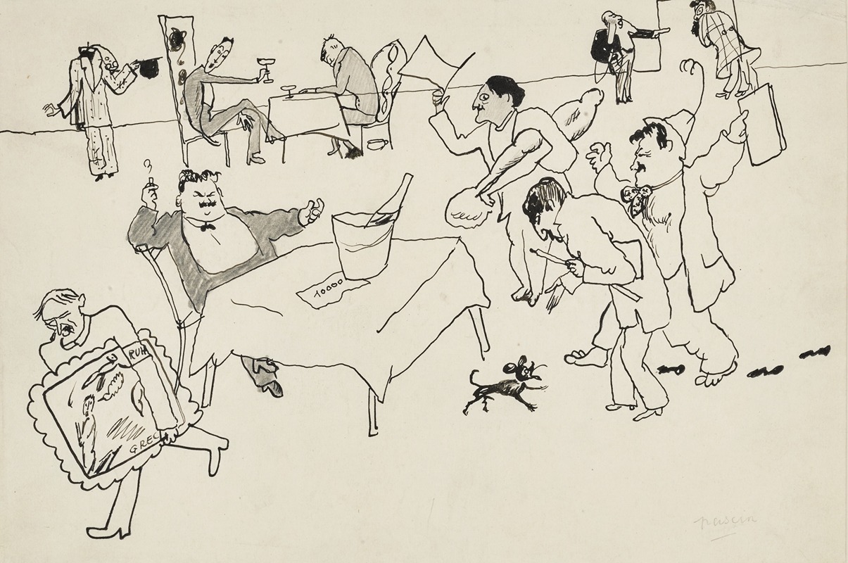 A captivating genre scene by Jules Pascin depicting art thieves.