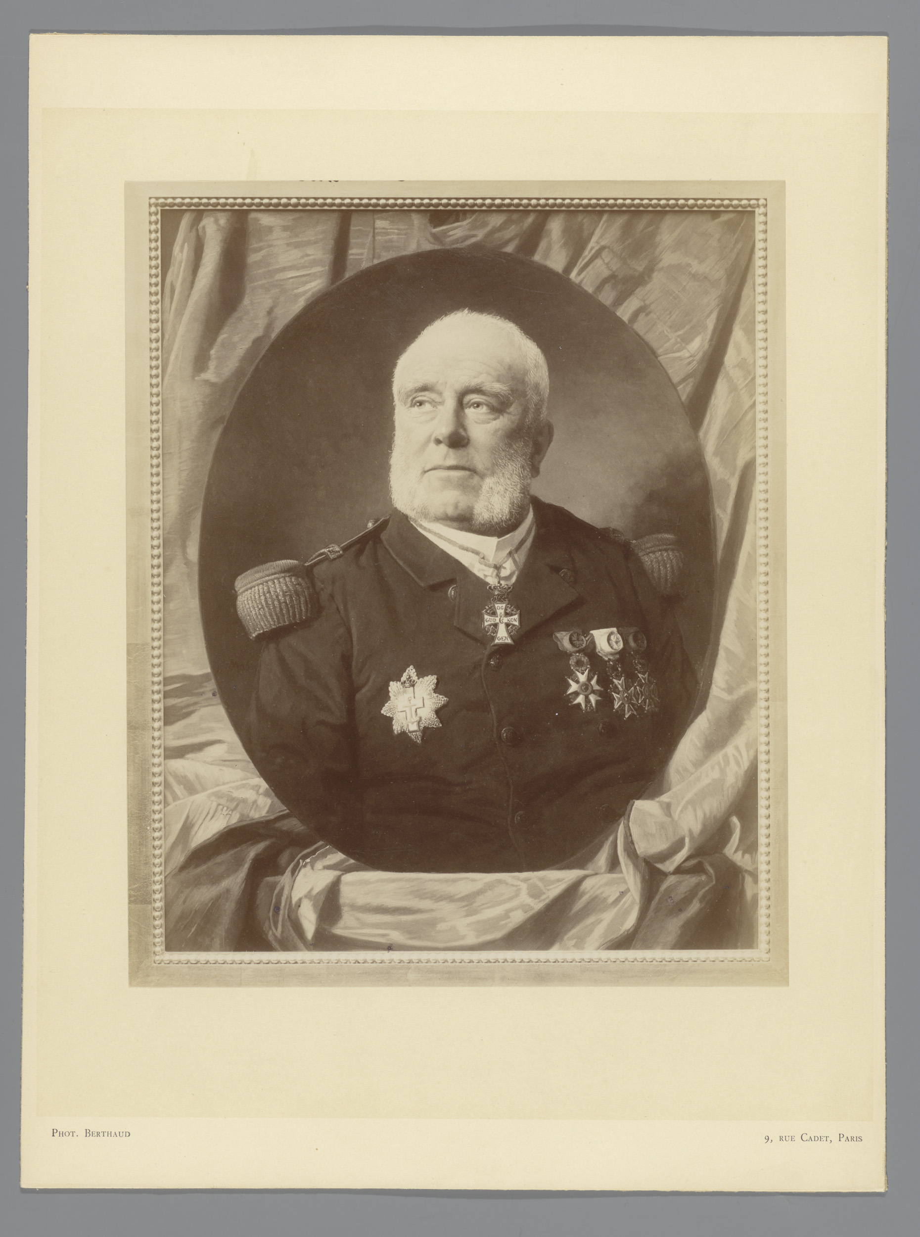 Portrait of a military commander in uniform, albumen print by Michel Berthaud