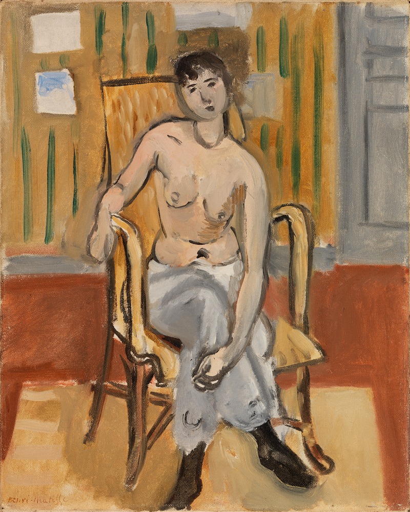 A seated nude figure in a tan room by Henri Matisse.