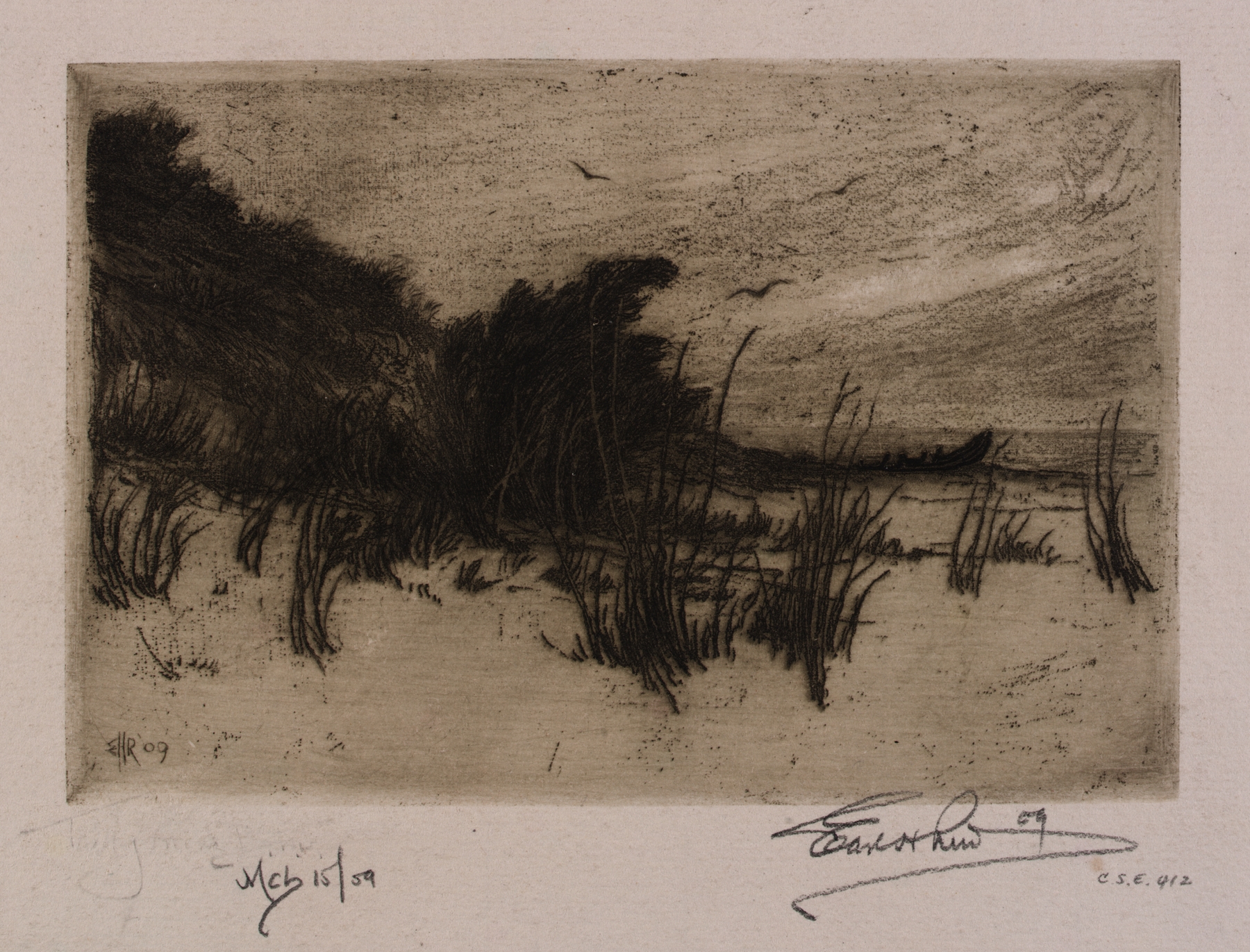 Landscape of dunes and ocean by Earl Howell Reed, oil painting