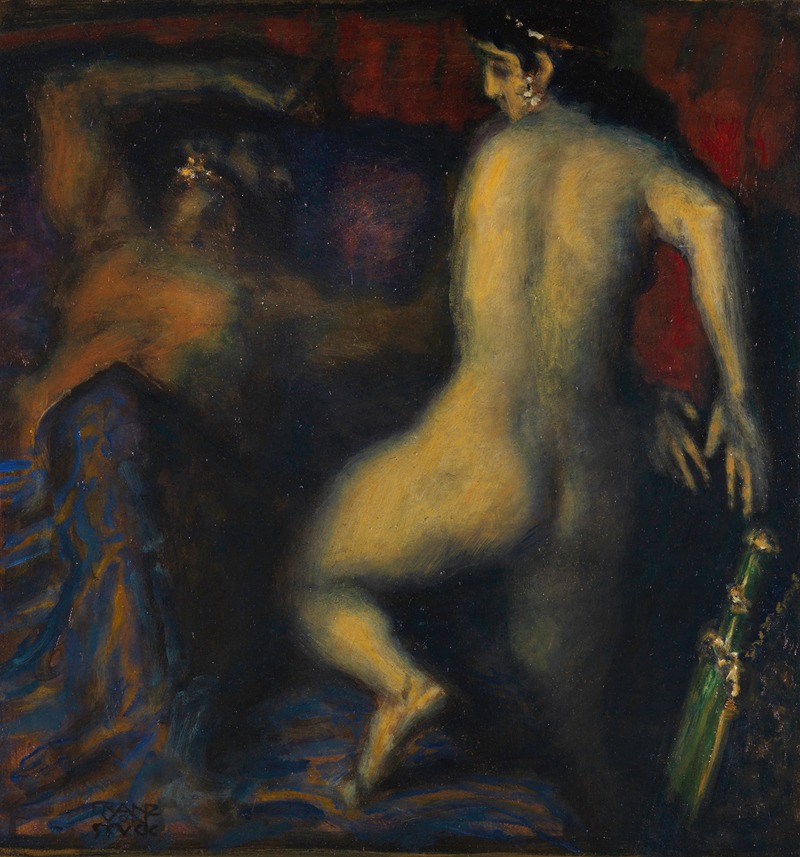 Franz von Stuck's painting 'Judith und Holofernes' depicts a dramatic biblical scene.
