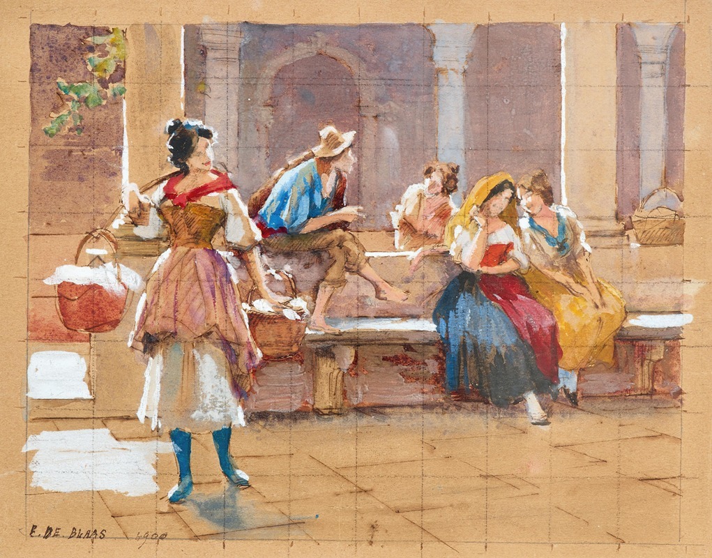 Eugen von Blaas's 'Gossip' captures a lively scene of women engaged in conversation.