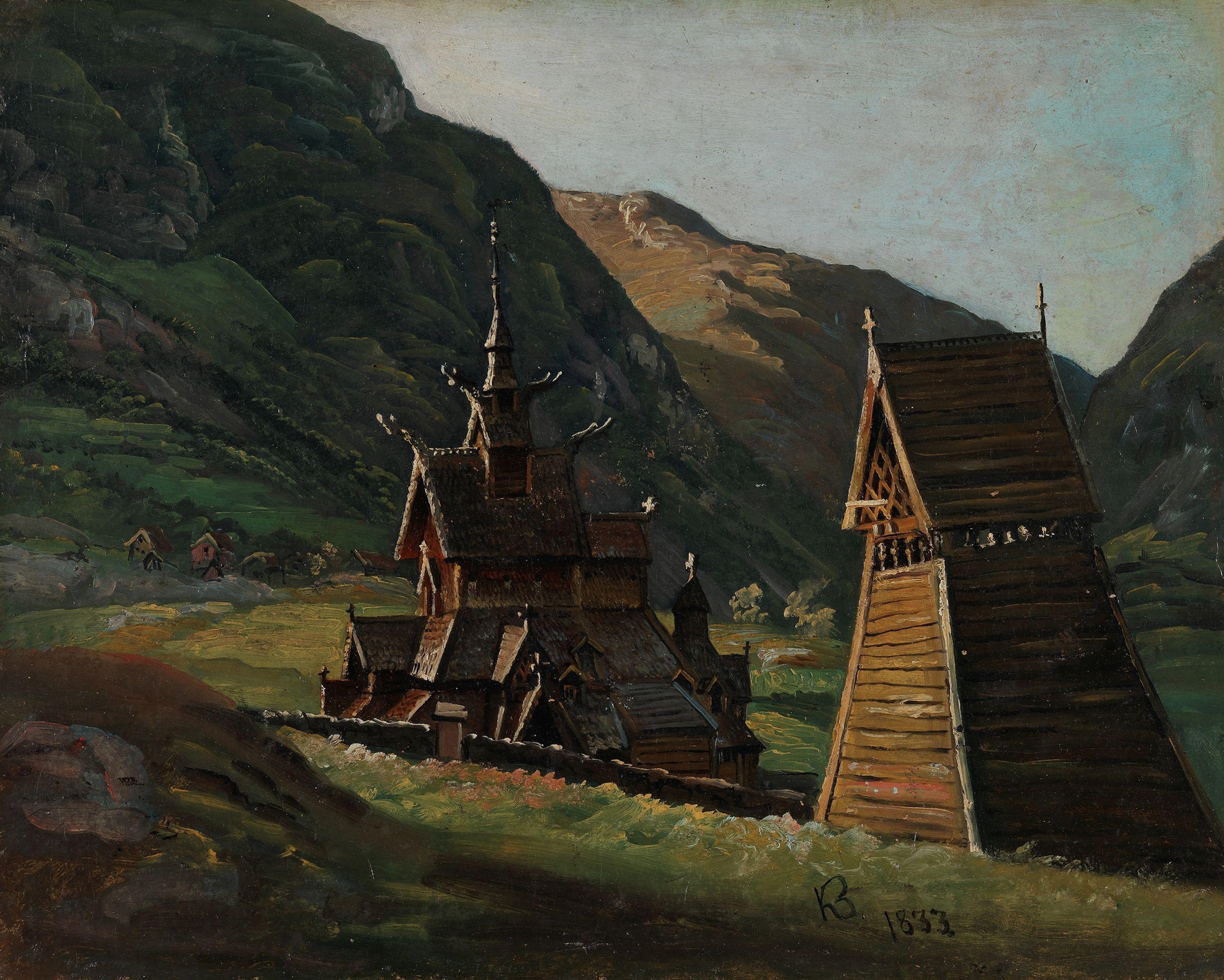 Borgund Stave Church in Lærdal, Romanticism, by Knud Baade
