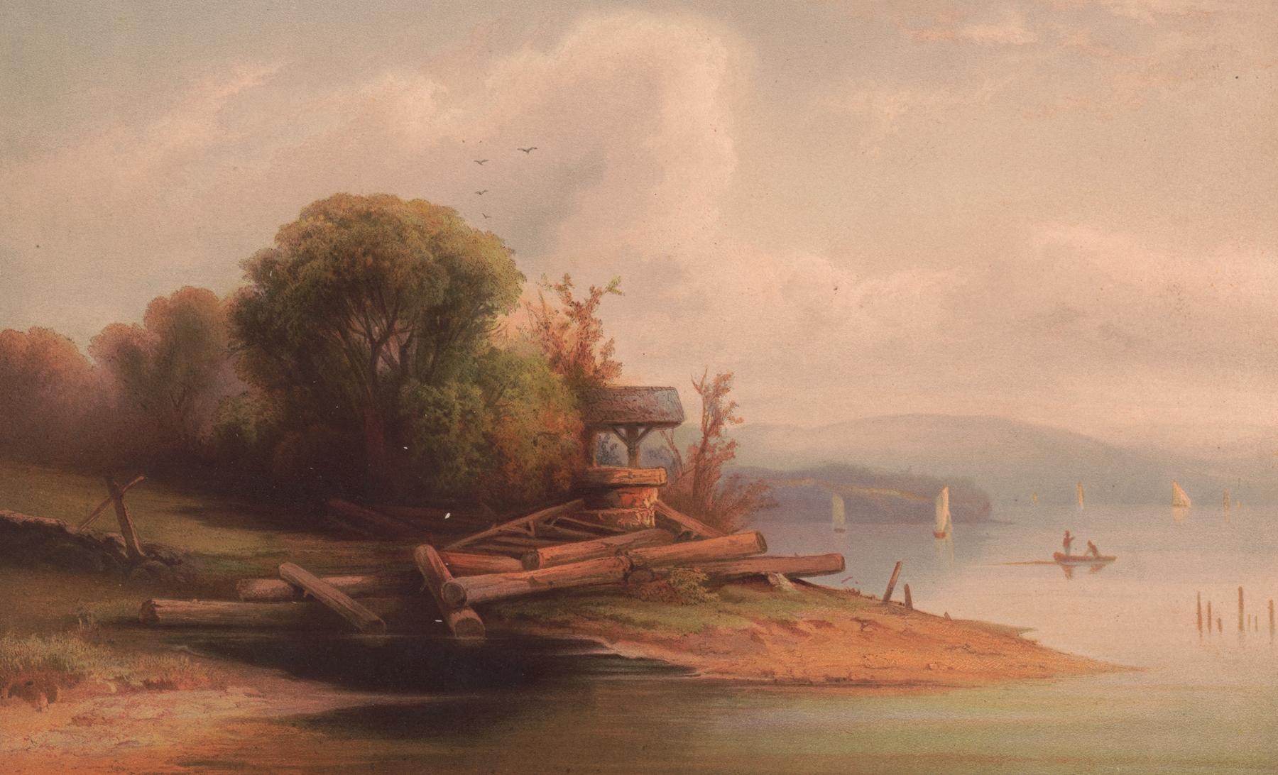 Beverly Dock on the Hudson River, oil on canvas by Edmund Foerster & Co.