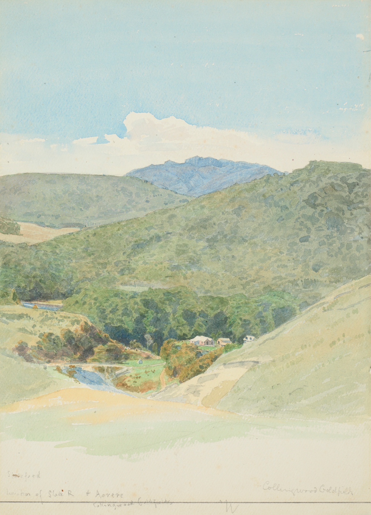 Landscape depicting the convergence of Slate and Aorere Rivers, oil painting by James Crowe Richmond