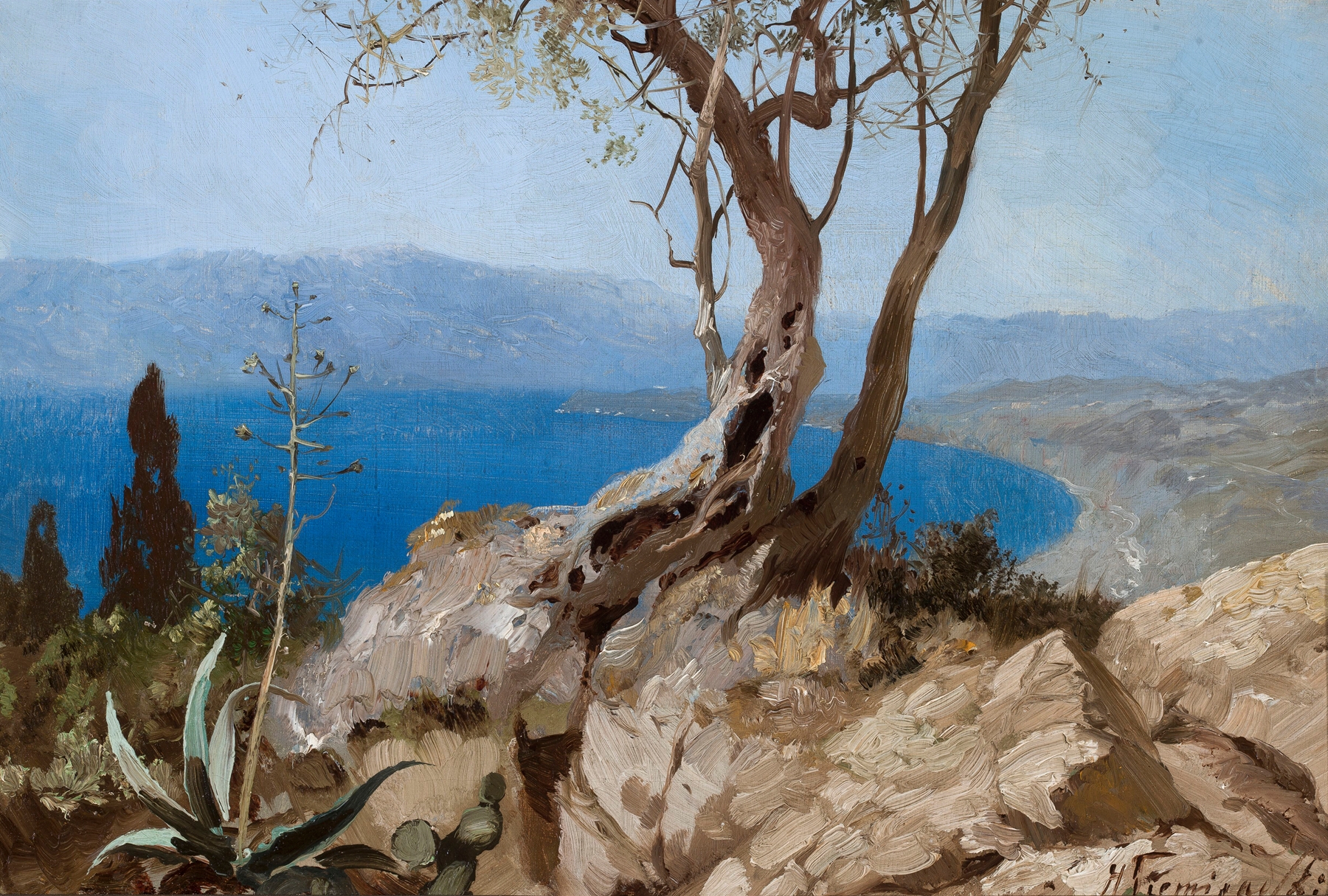 Lake view with rocky edge, oil painting by Henryk Siemiradzki