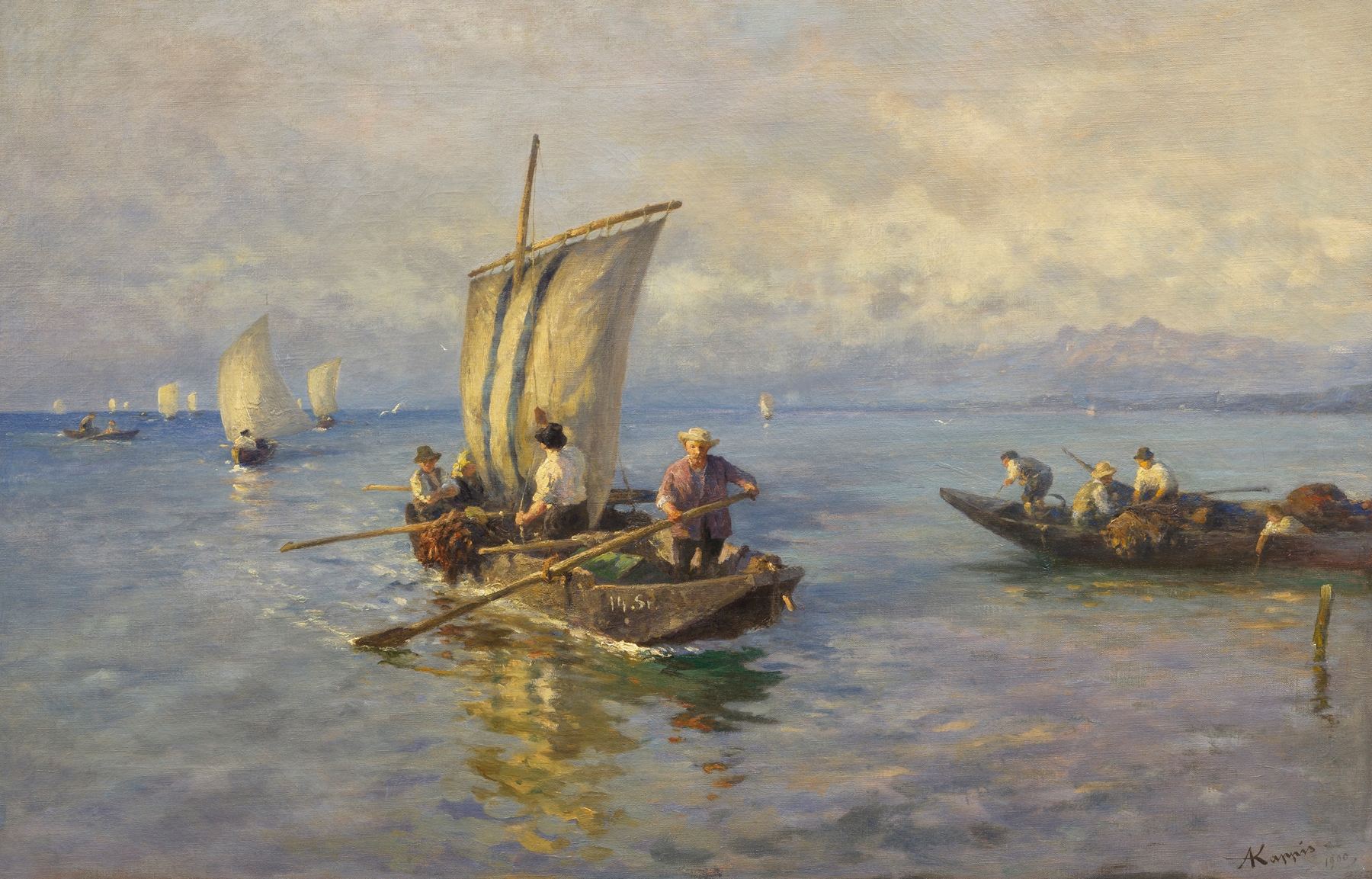 Twilight landscape with a lake by Albert Kappis, oil on canvas