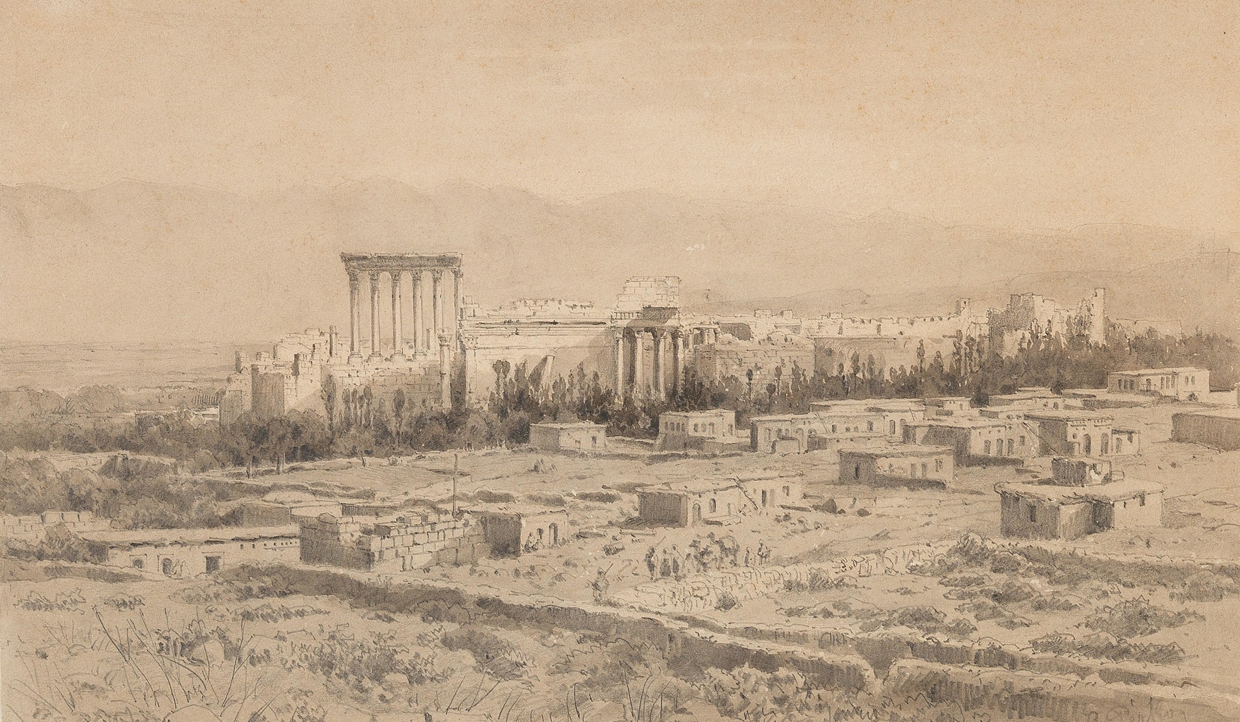 Der Tempel von Baalbek by Anton Perko, oil on canvas depicting ancient ruins and columns