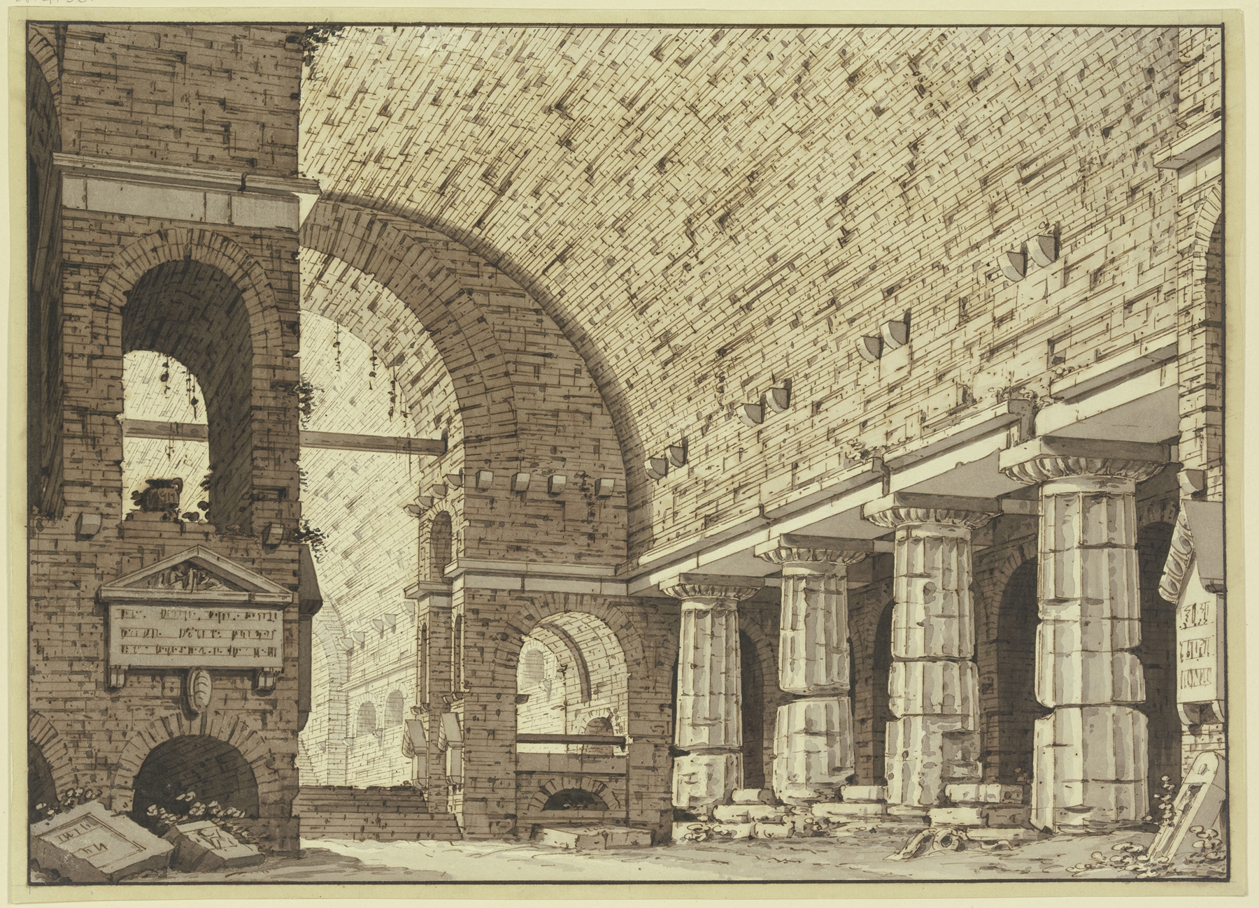 Abstract expressionism by Giorgio Fuentes depicting a shattered Doric column.