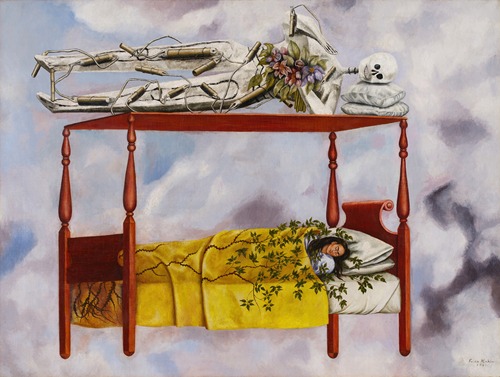 Frida Kahlo's 'El sueño (La cama)' explores themes of dreams and reality.