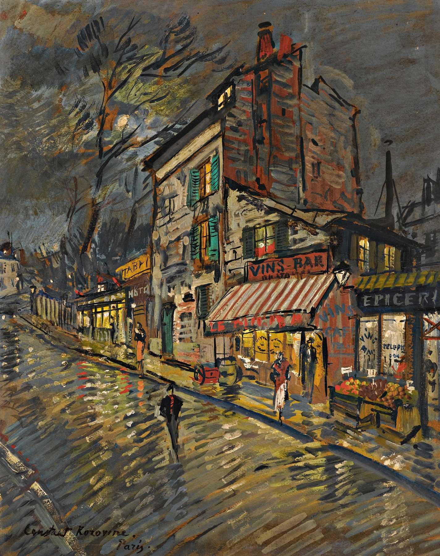 Night scene of Paris with reflections, oil on canvas by Konstantin Alexeevich Korovin