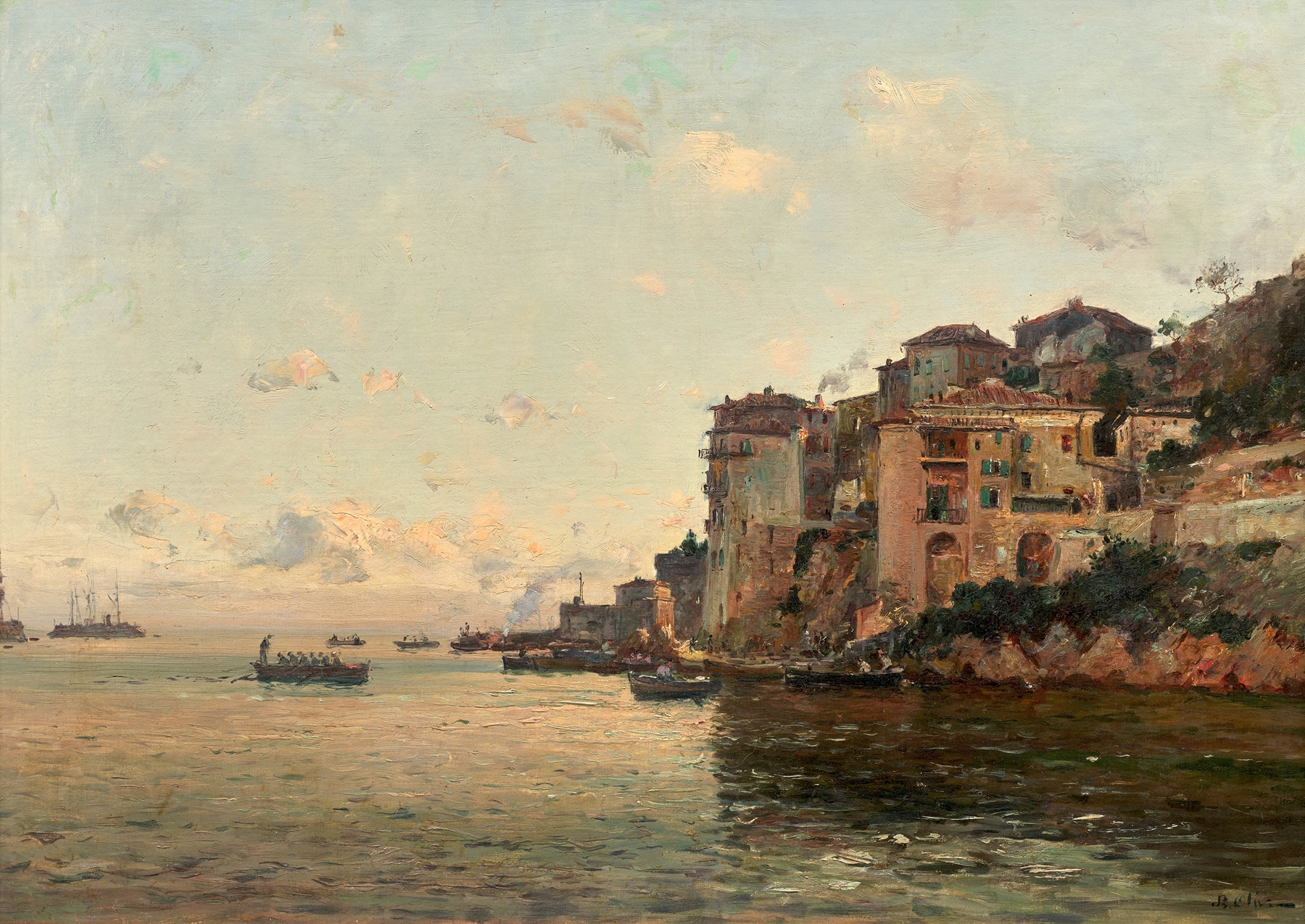 Marine scene with boats at sea by Jean-Baptiste Olive, oil painting