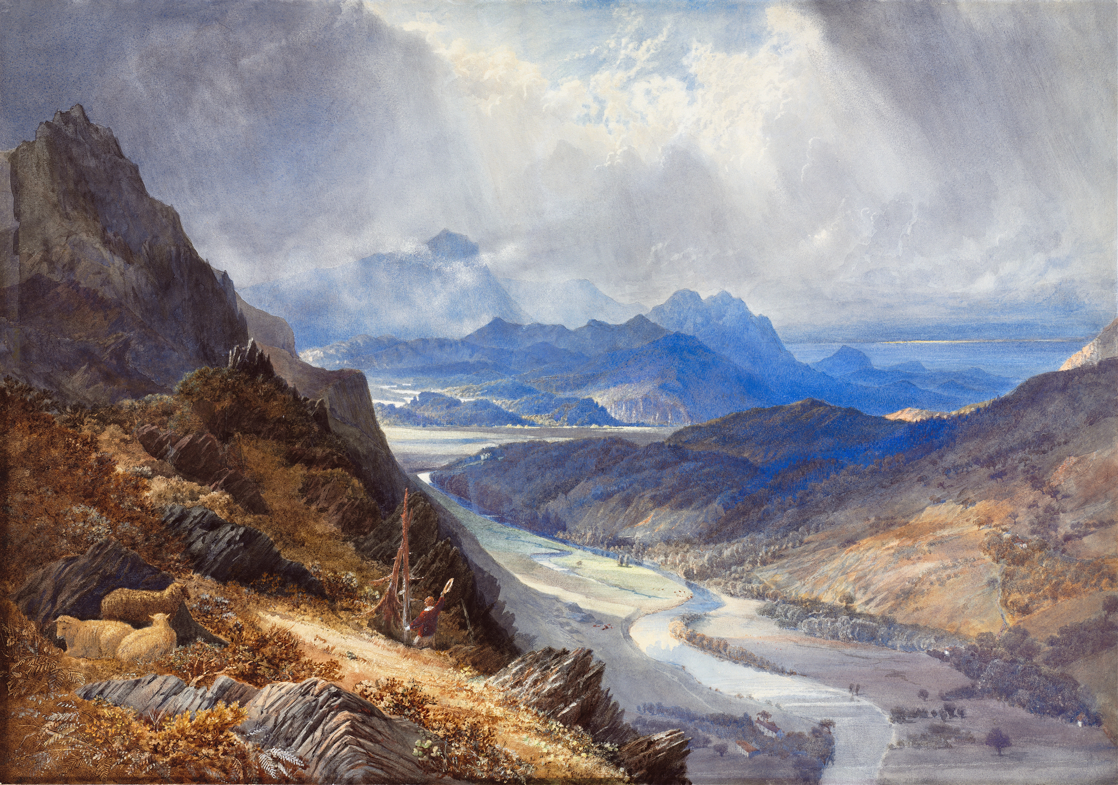 Landscape view with mountains and a vale, oil painting by William Turner of Oxford