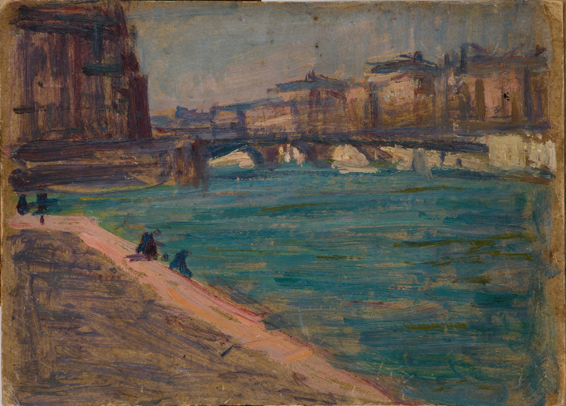 Bridge over the Seine, oil on canvas by Feliks Wygrzywalski, featuring a misty landscape with a river.