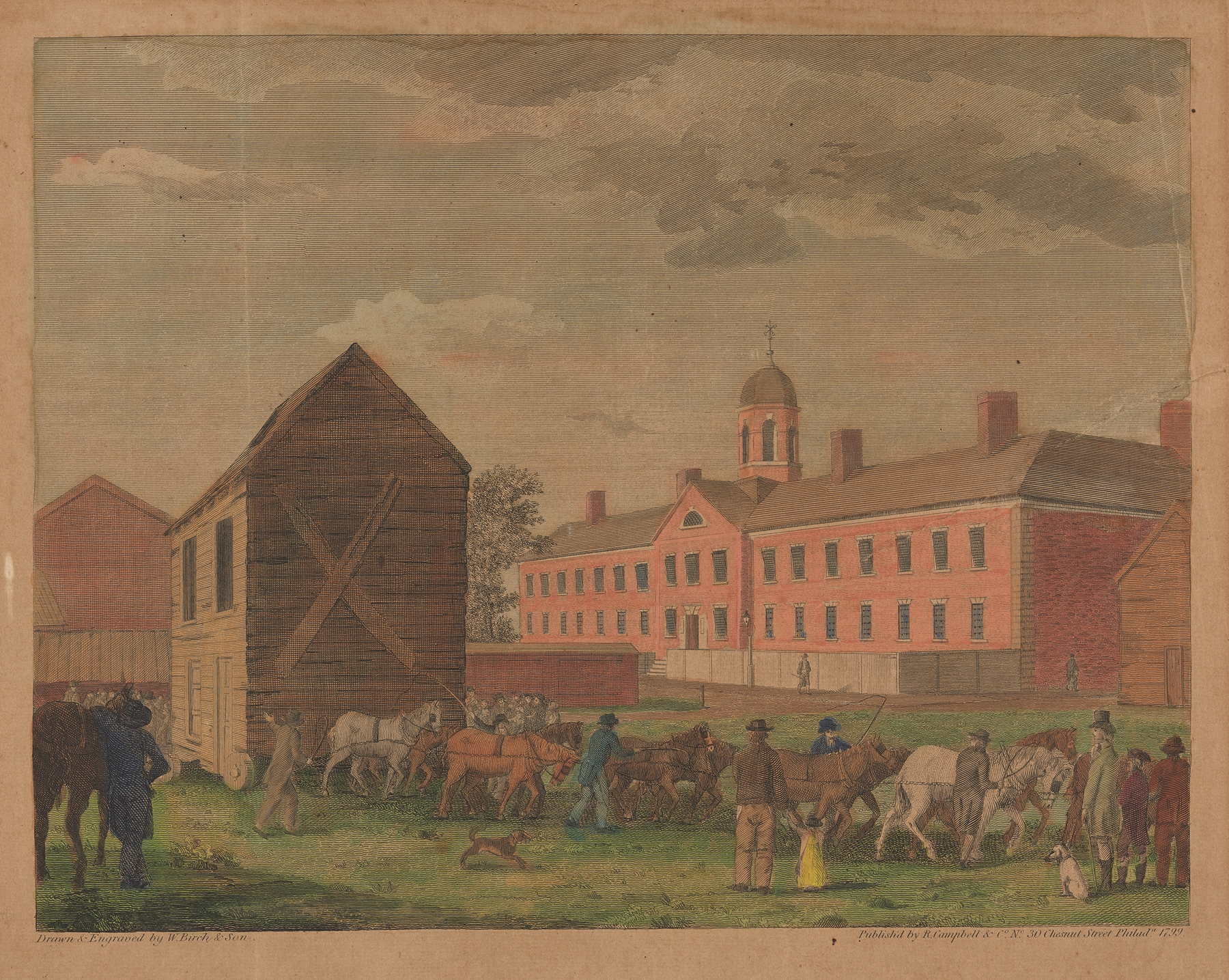 Goal, in Walnut Street Philadelphia., by William Russell Birch, public domain
