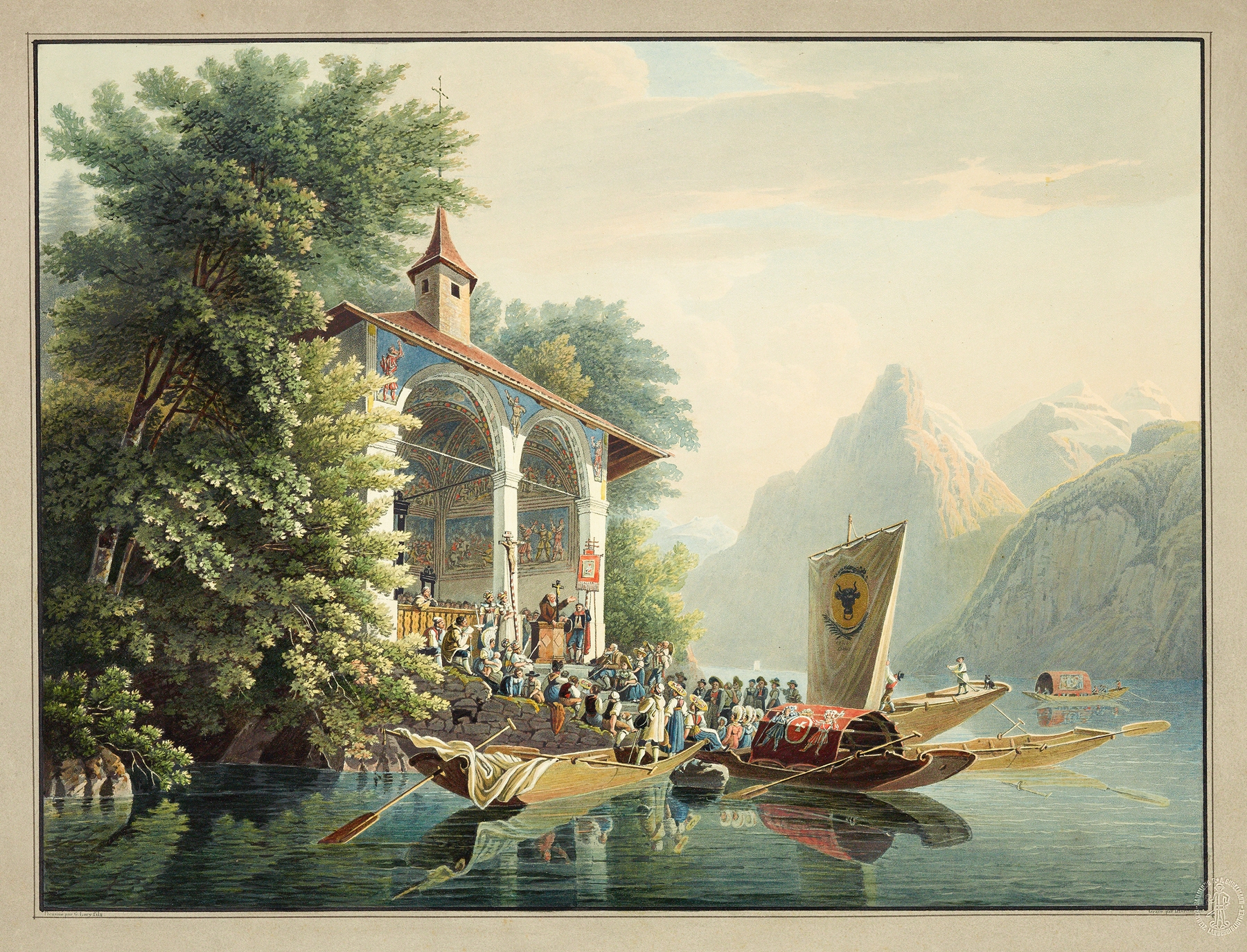 Landscape featuring a chapel by Gabriel Lory the Younger, oil painting