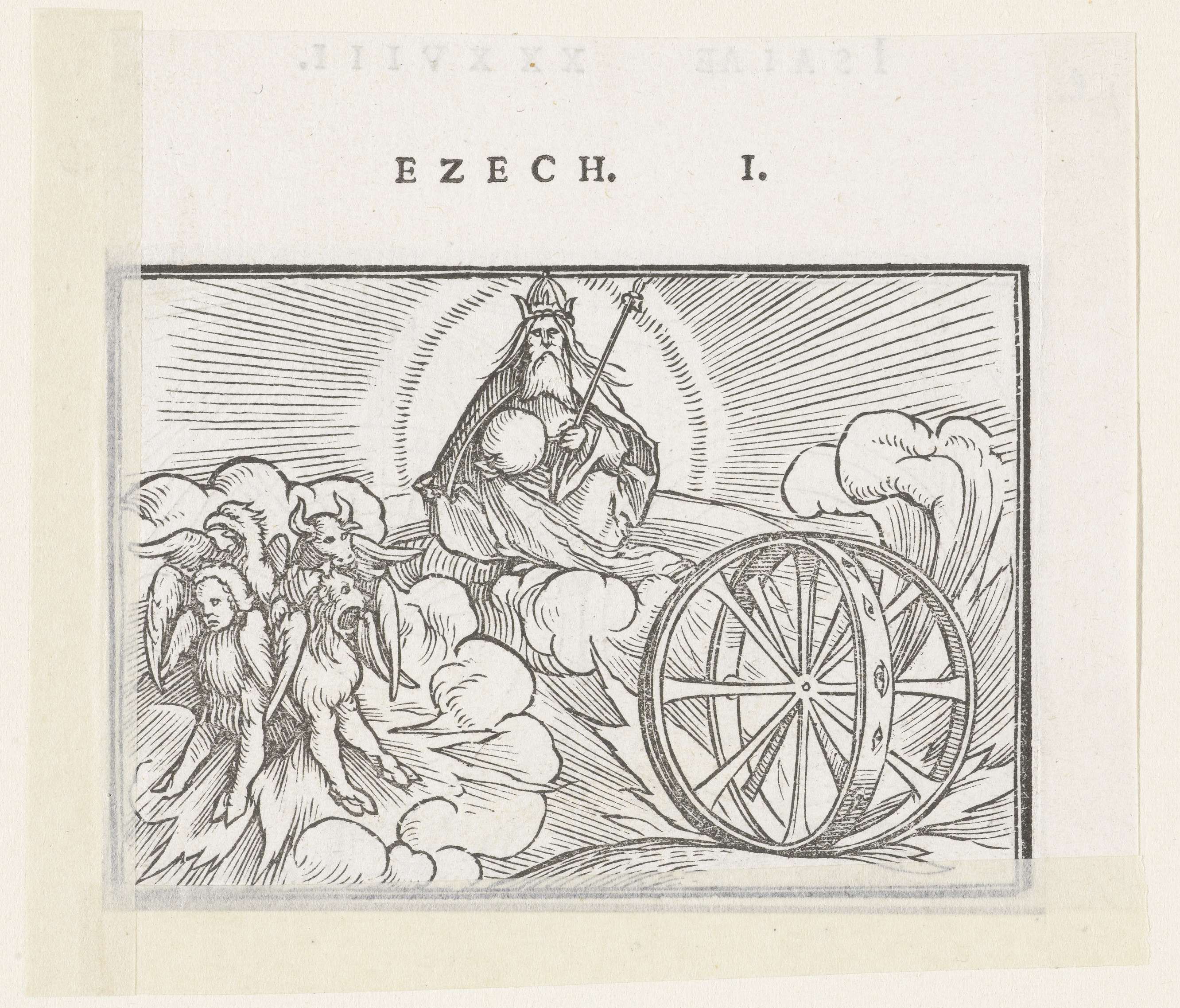 Religious scene of Ezechiël with symbols of four evangelists by Hans Holbein, paper
