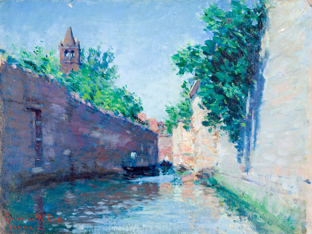 Venice by Denman Waldo Ross, oil on canvas depicting twilight reflections on water