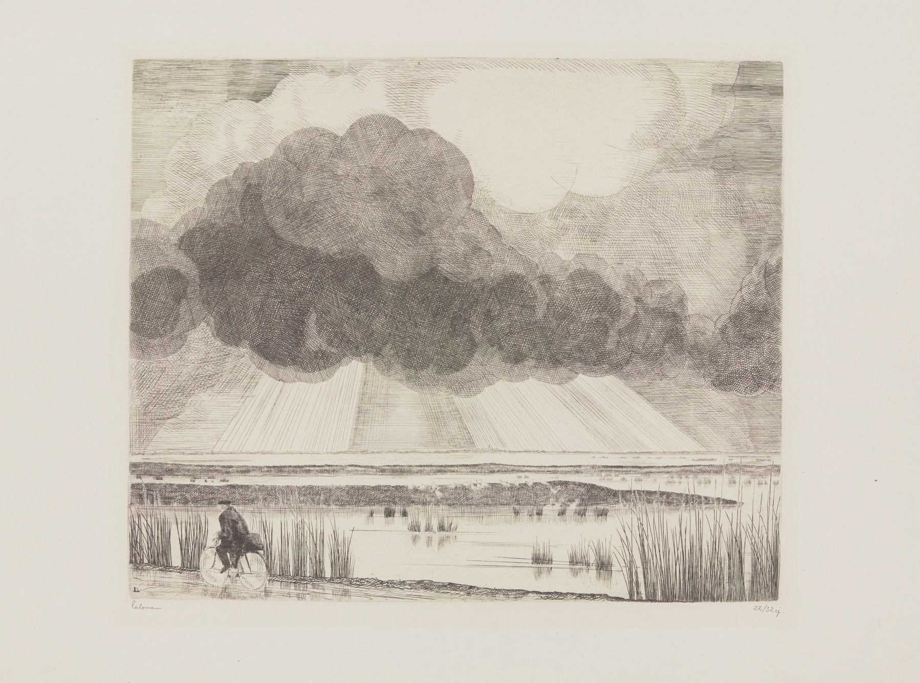 Paysage au cycliste by Jean-Émile Laboureur, modernism landscape featuring a cyclist.