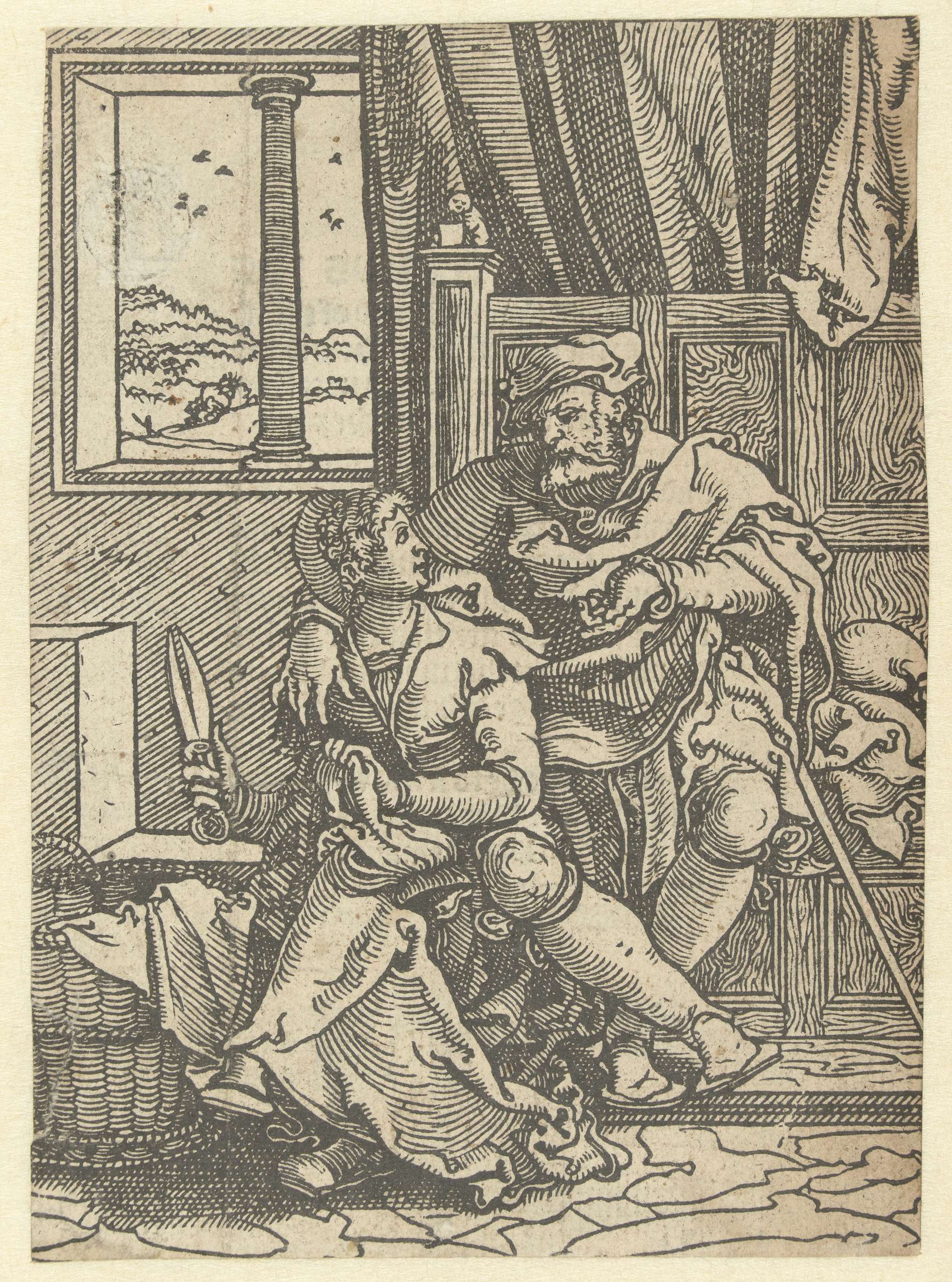 Interior scene with a seated couple, paper medium by Jan Swart van Groningen