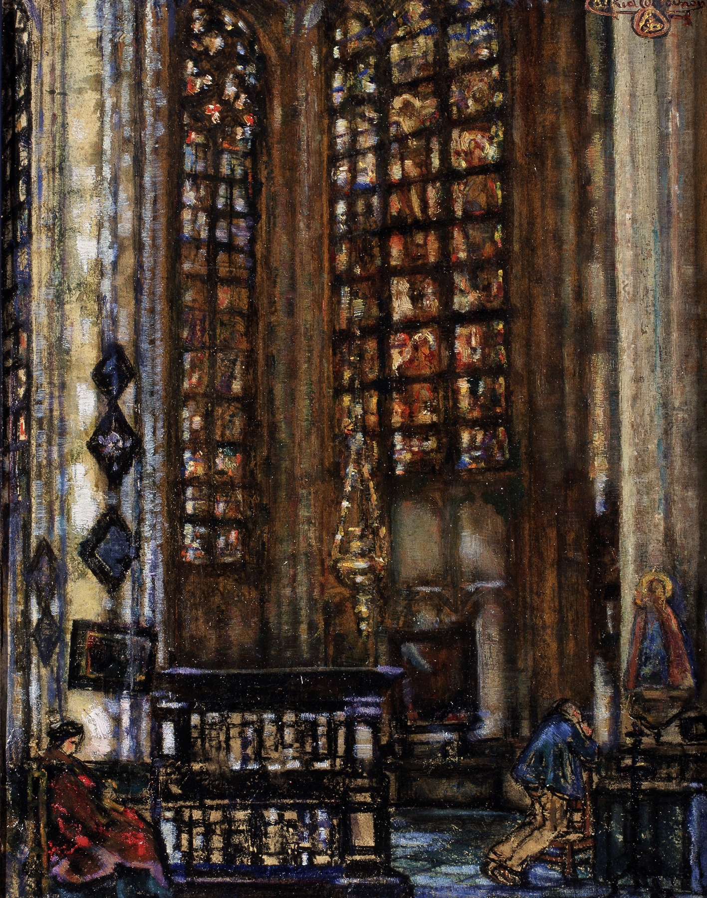 Interior of a chapel with altar, oil painting by Alfred Delaunois
