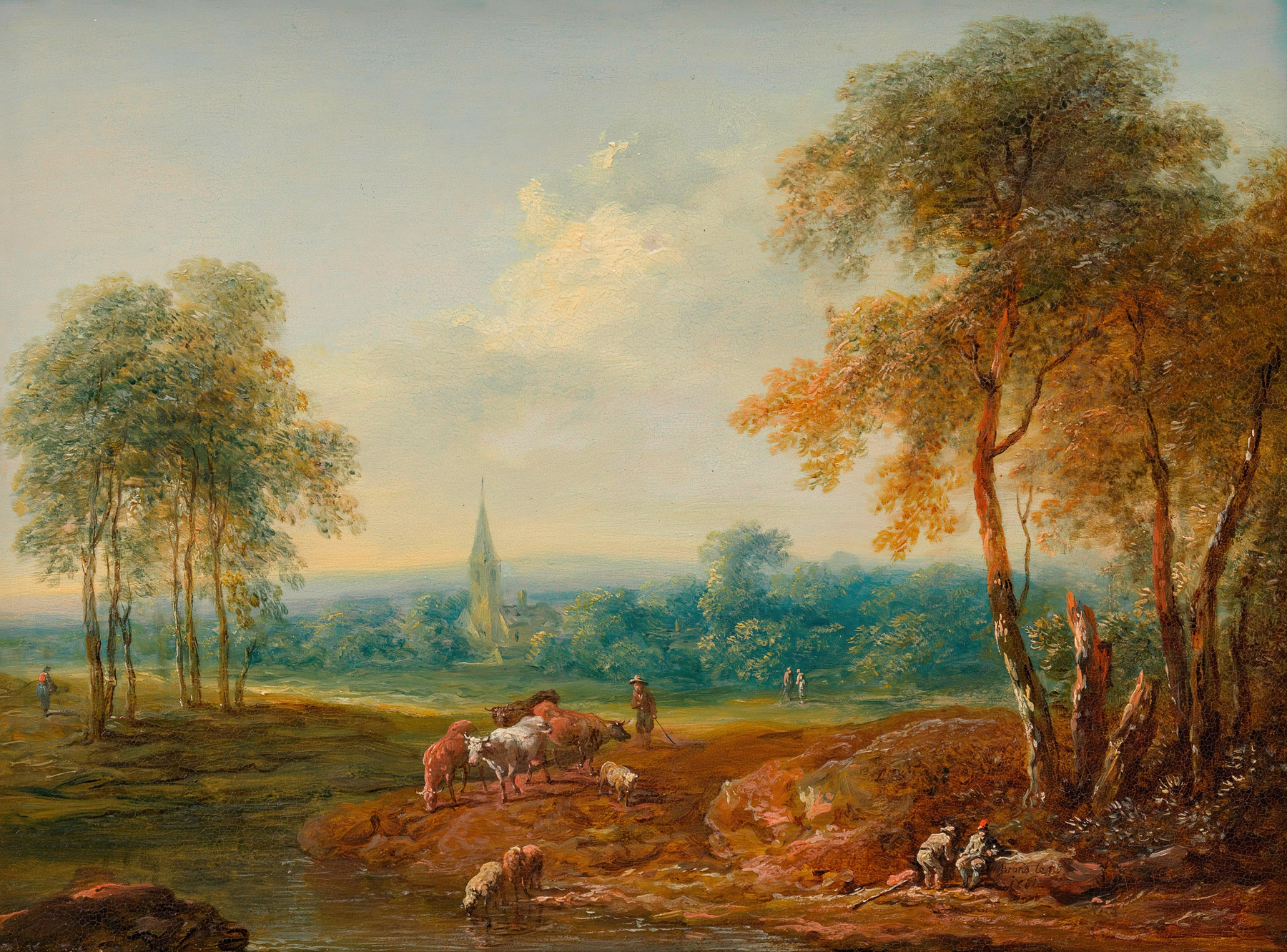 Landschaft mit Kuhherde, by Johann Christian Brand, public domain
