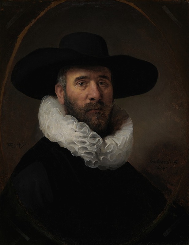 A portrait by Rembrandt van Rijn depicting Dirck Jansz. Pesser.