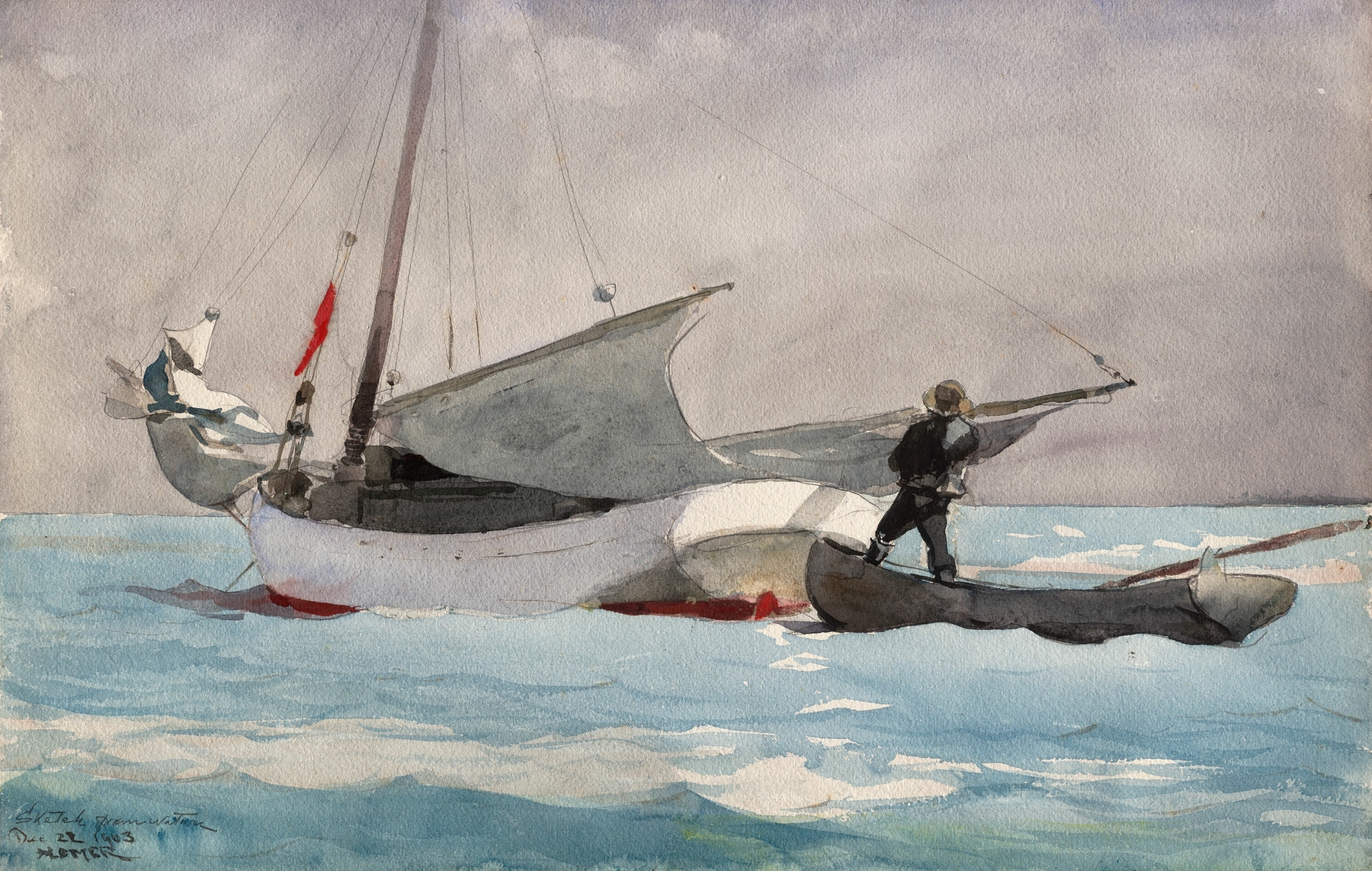Stowing Sail, by Winslow Homer, public domain