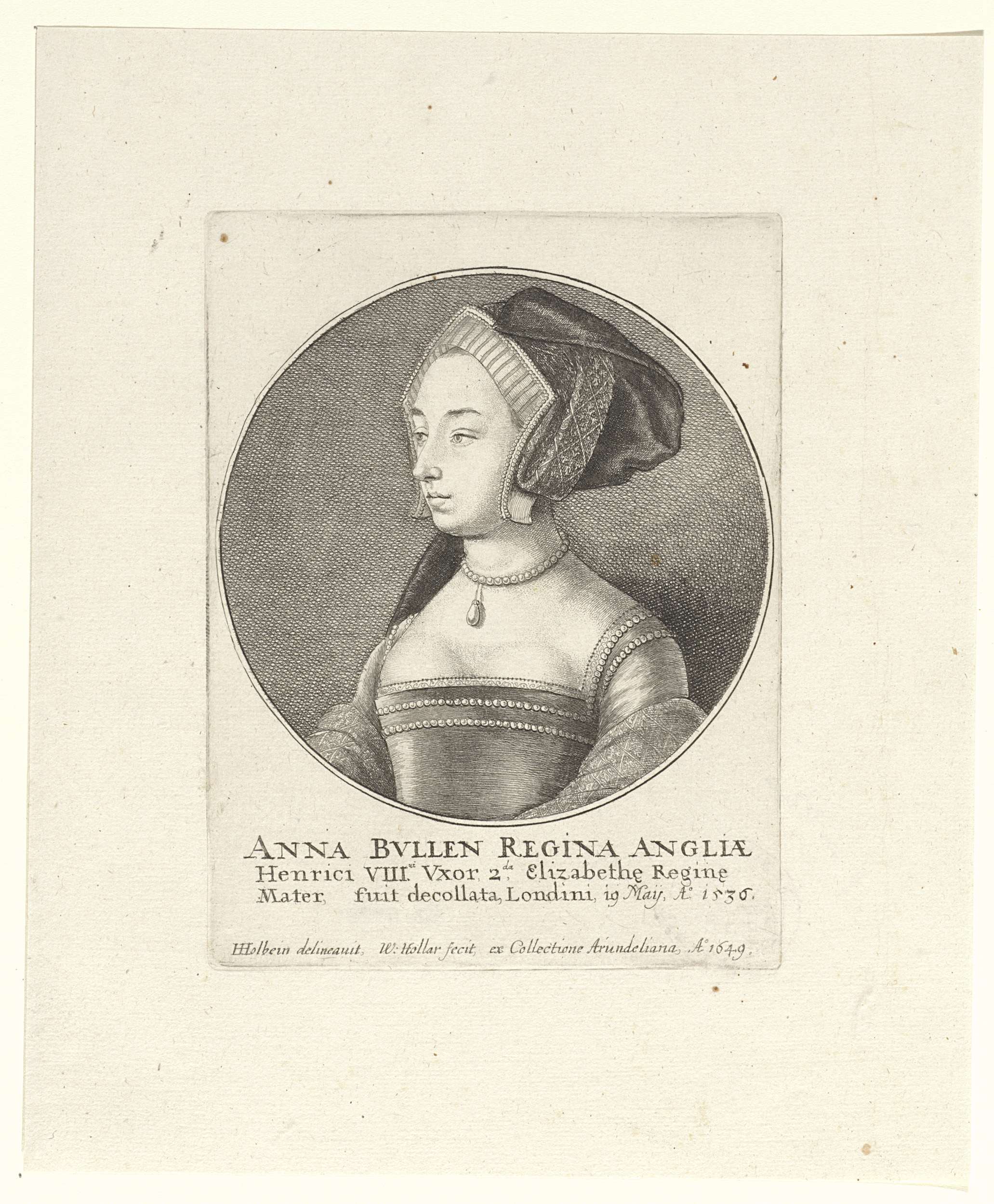 Portret van Anna Boleyn, koningin van Engeland, by Wenceslaus Hollar, public domain