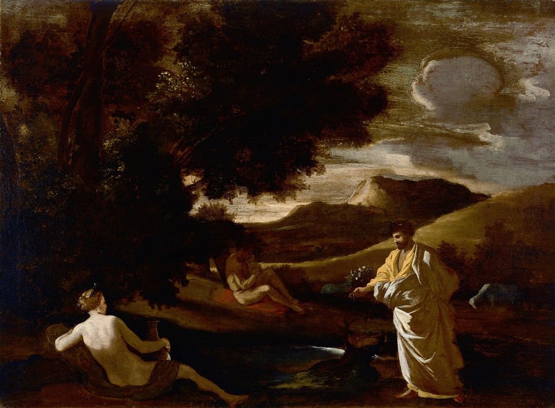 Nicolas Poussin's painting depicts King Midas turning an oak branch to gold.