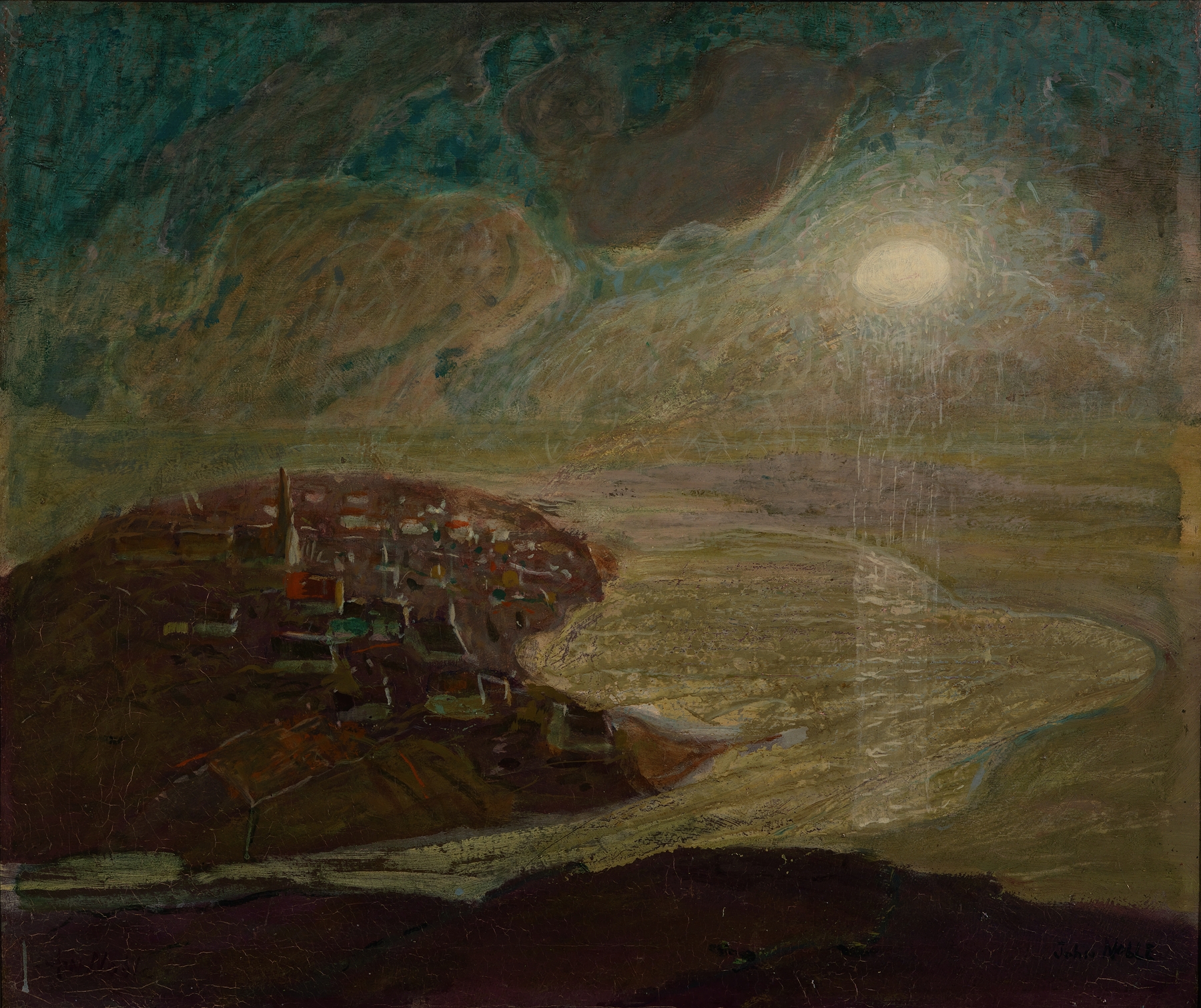 Magic City by John Noble, oil on canvas depicting a colorful landscape