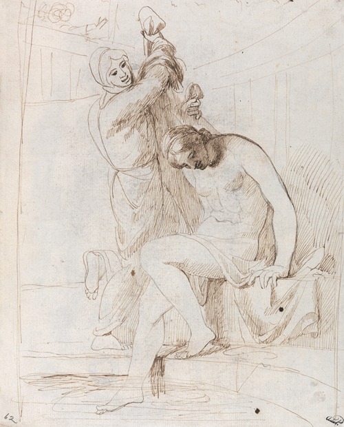 A depiction of Bathsheba in a serene bath setting by George Romney.