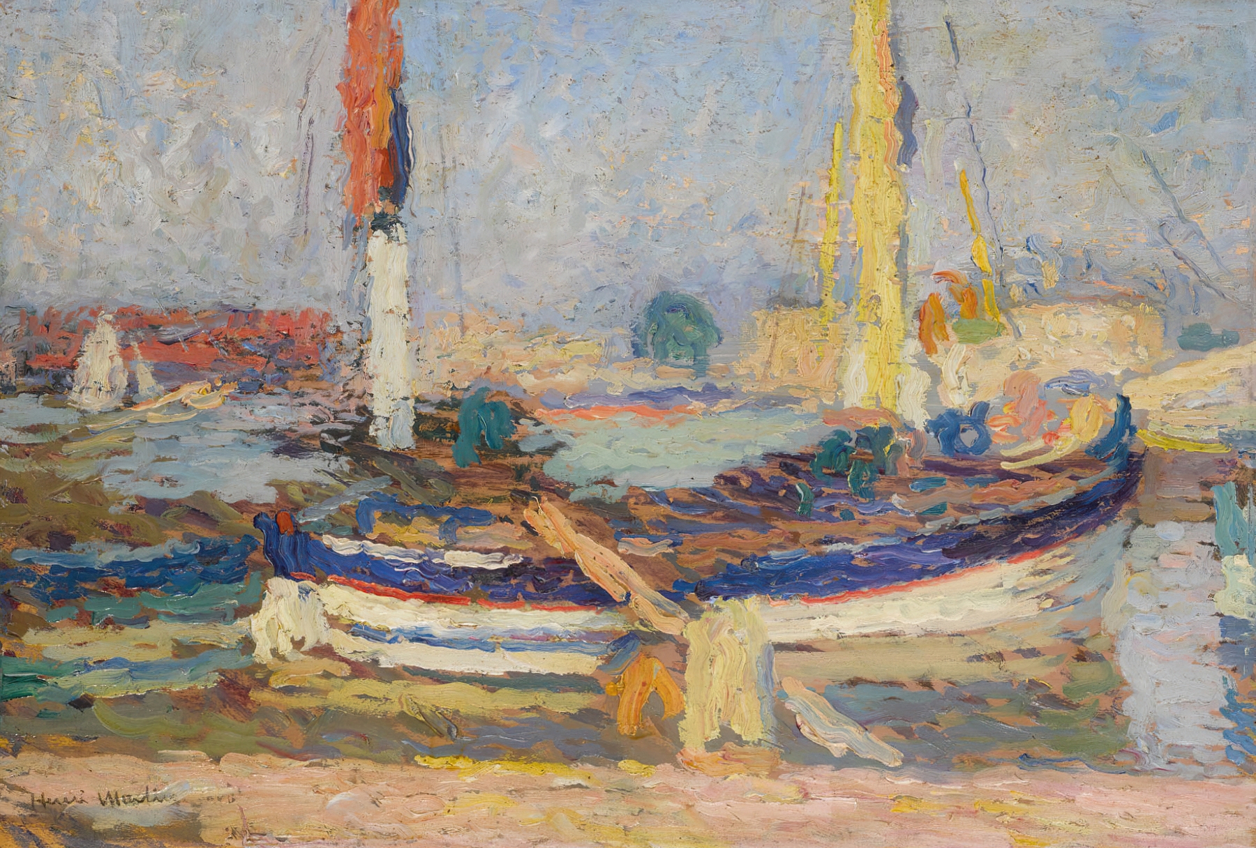 La Barque by Henri Martin, oil on canvas depicting a tranquil landscape with soft light.
