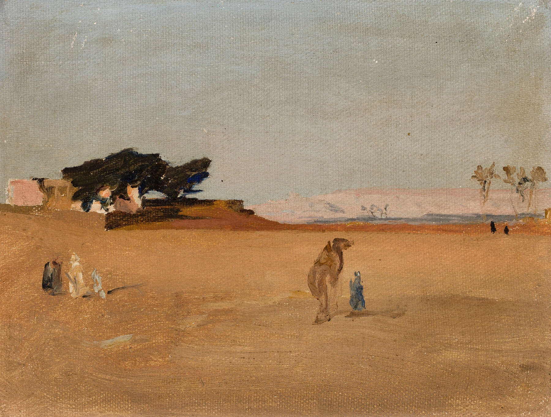 Landscape of pyramids at twilight by Jan Ciągliński, oil painting